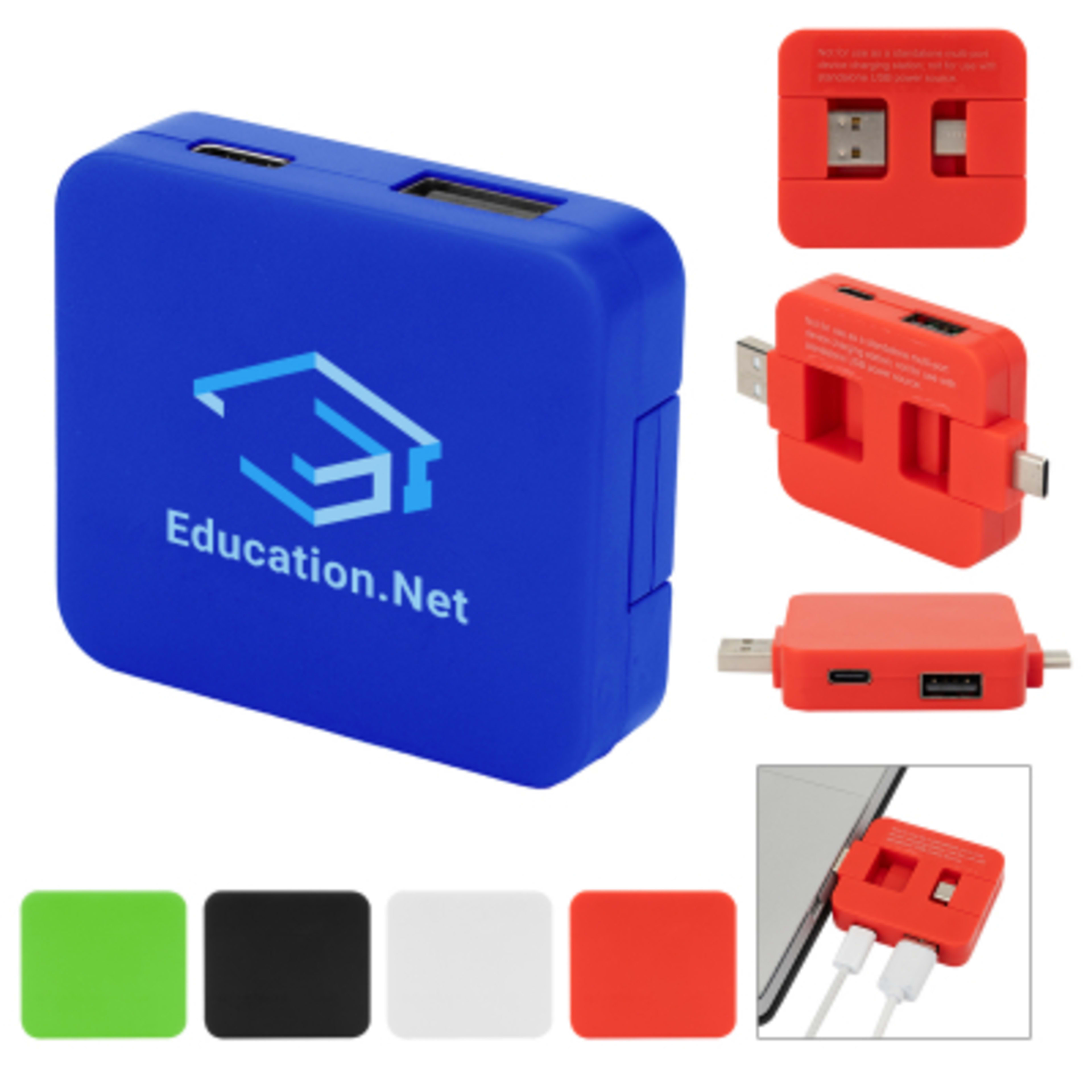 USB Hub 4-Port Recycled ABS with Type-C - 2 x 1.5 in - Group Shot - product view 3