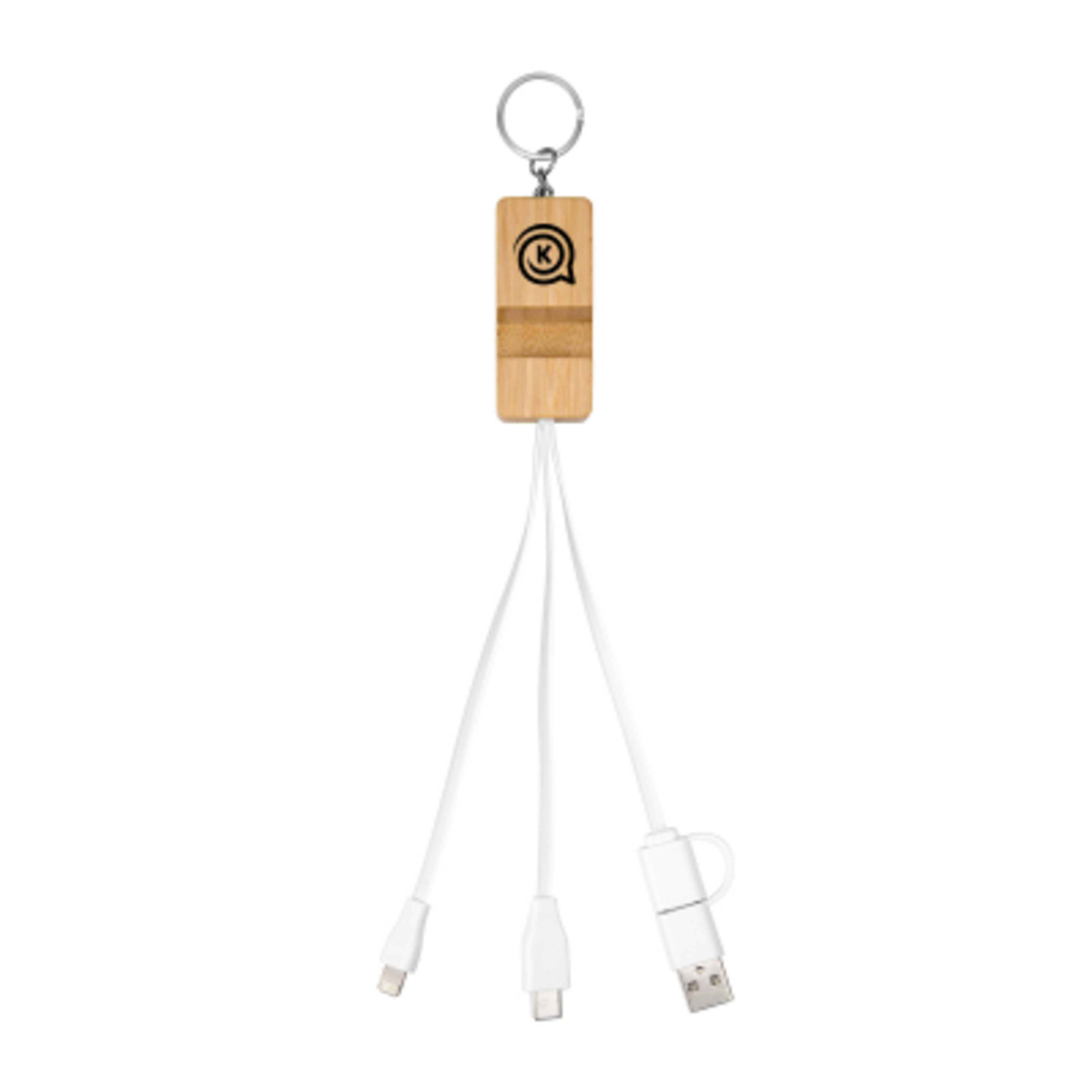 Bamboo Phone Holder Keyring with Multi Charging Cables - 6.5 in - BAM/BOO - Padprint - promotional product with custom logo
