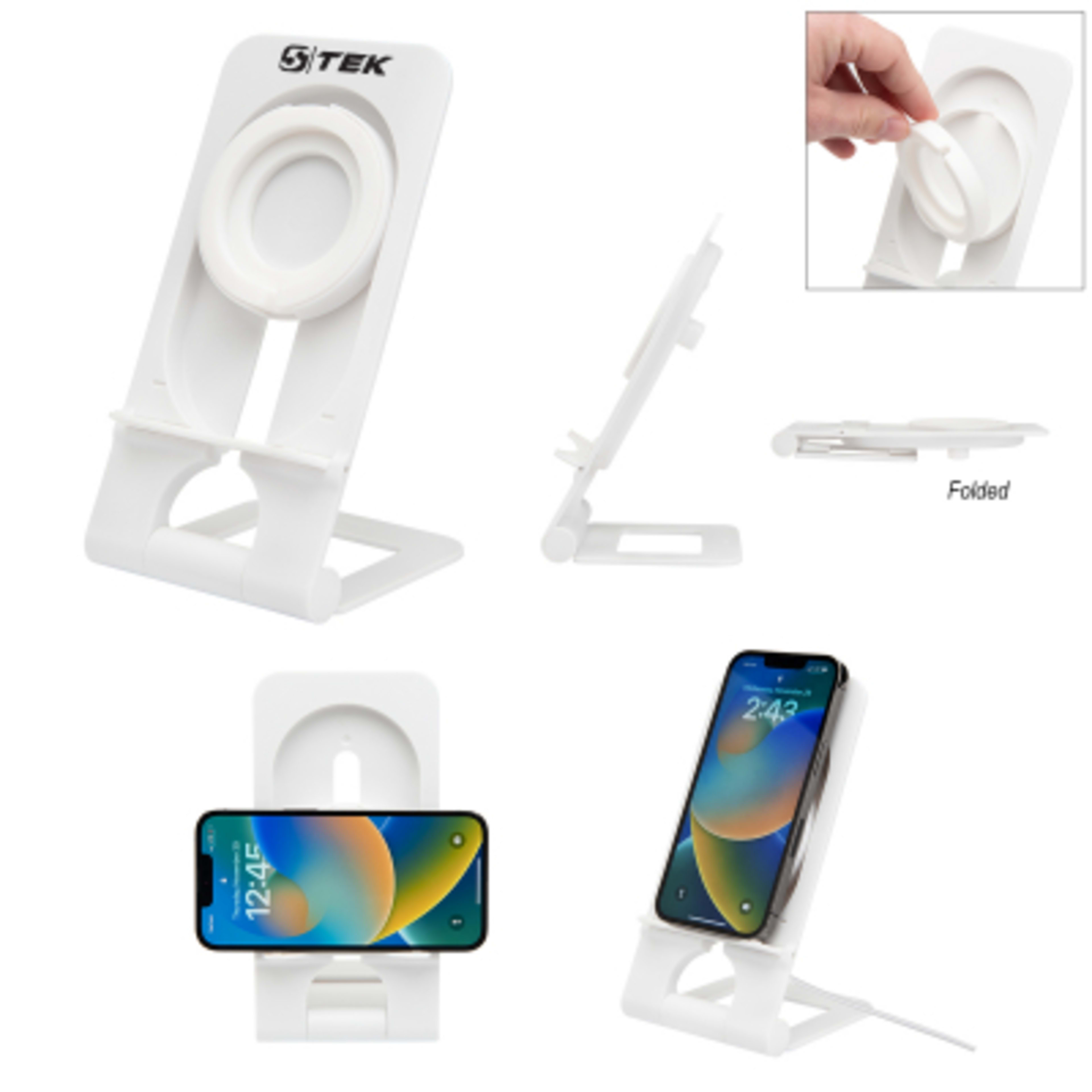 Convertible Phone Stand Horizontal Vertical - 3.75 x 7.5 in - White - Padprint - product view 1