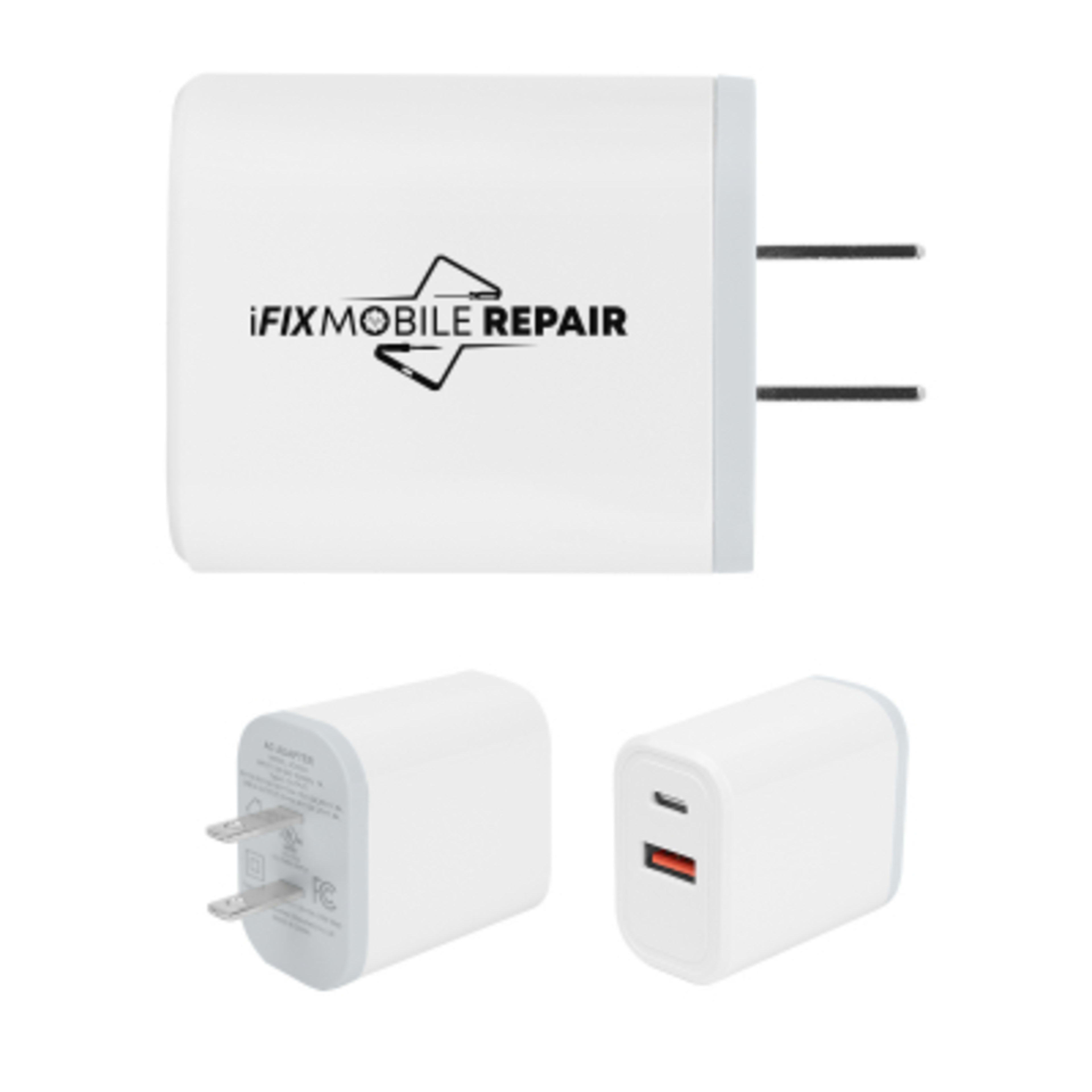 PhoneSuit 30W Power Delivery Wall Adapter UL Listed - 3.5 x 3.25 in - White - Silkscreen - product view 3