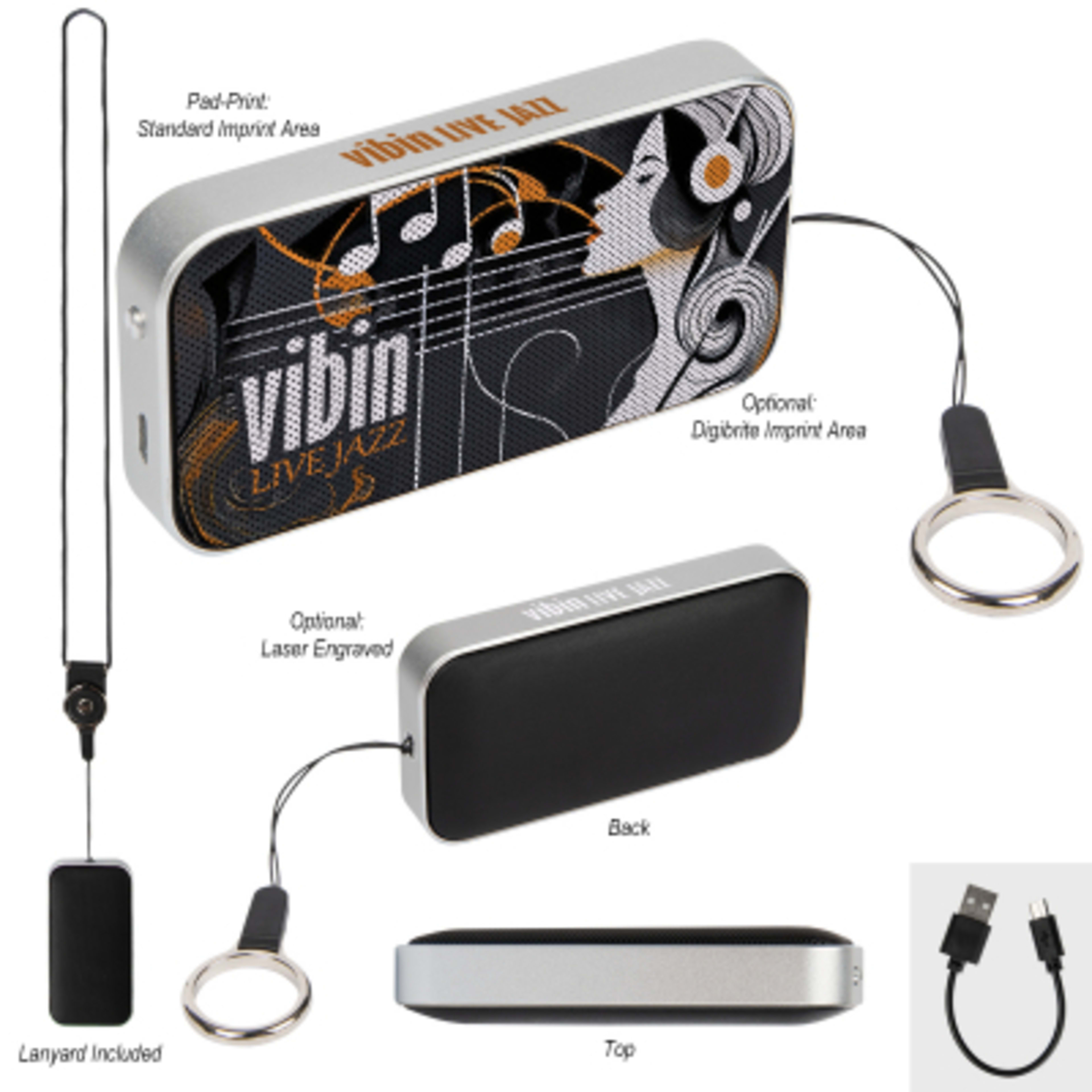 Bluetooth Nano Speaker Wireless Compact Hands-Free - 3.5 x 1.88 in - Group Shot - product view 5