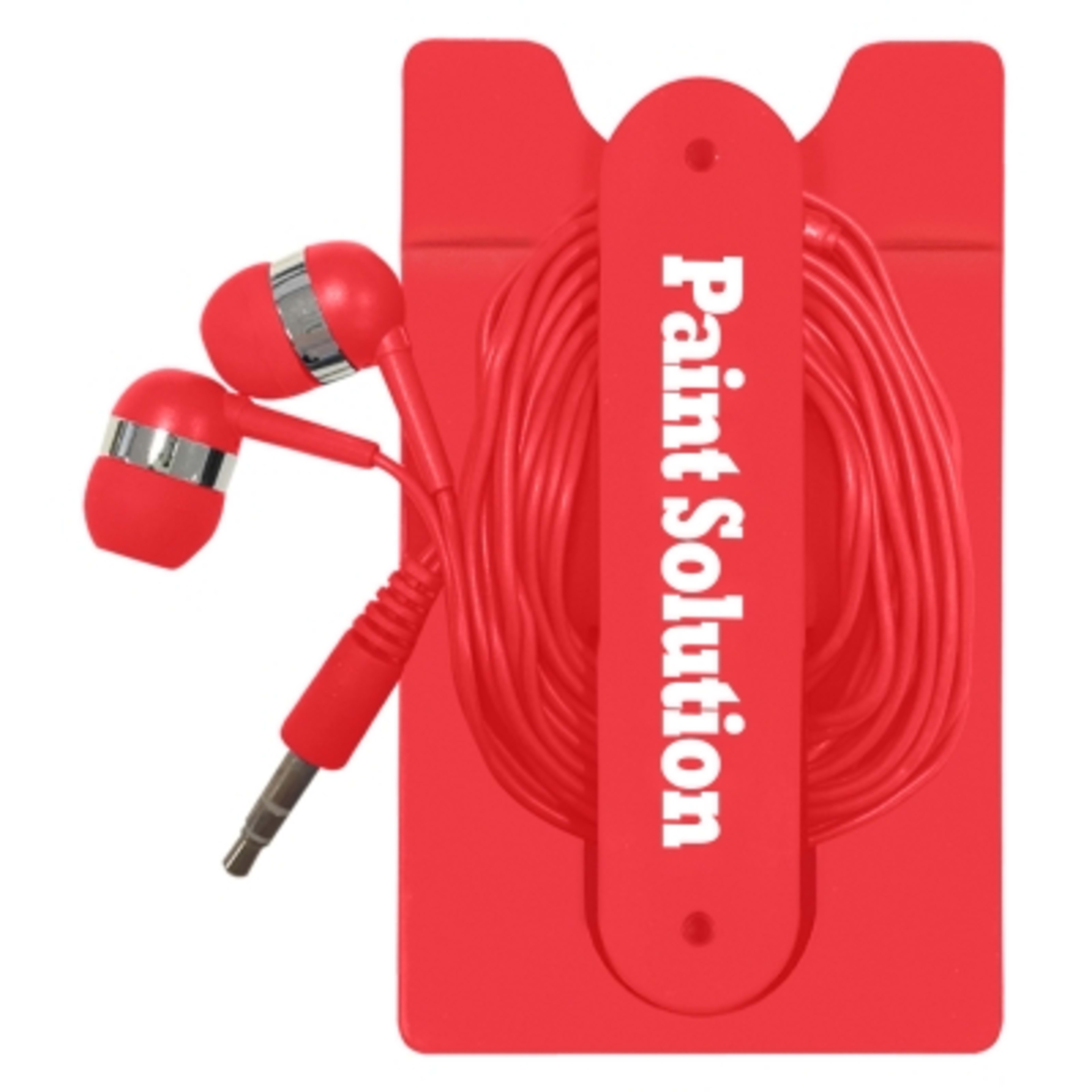 Phone Wallet with Wired Earbuds Adhesive Stand - 2.25 x 3.75 in - Red - Silkscreen - product view 2