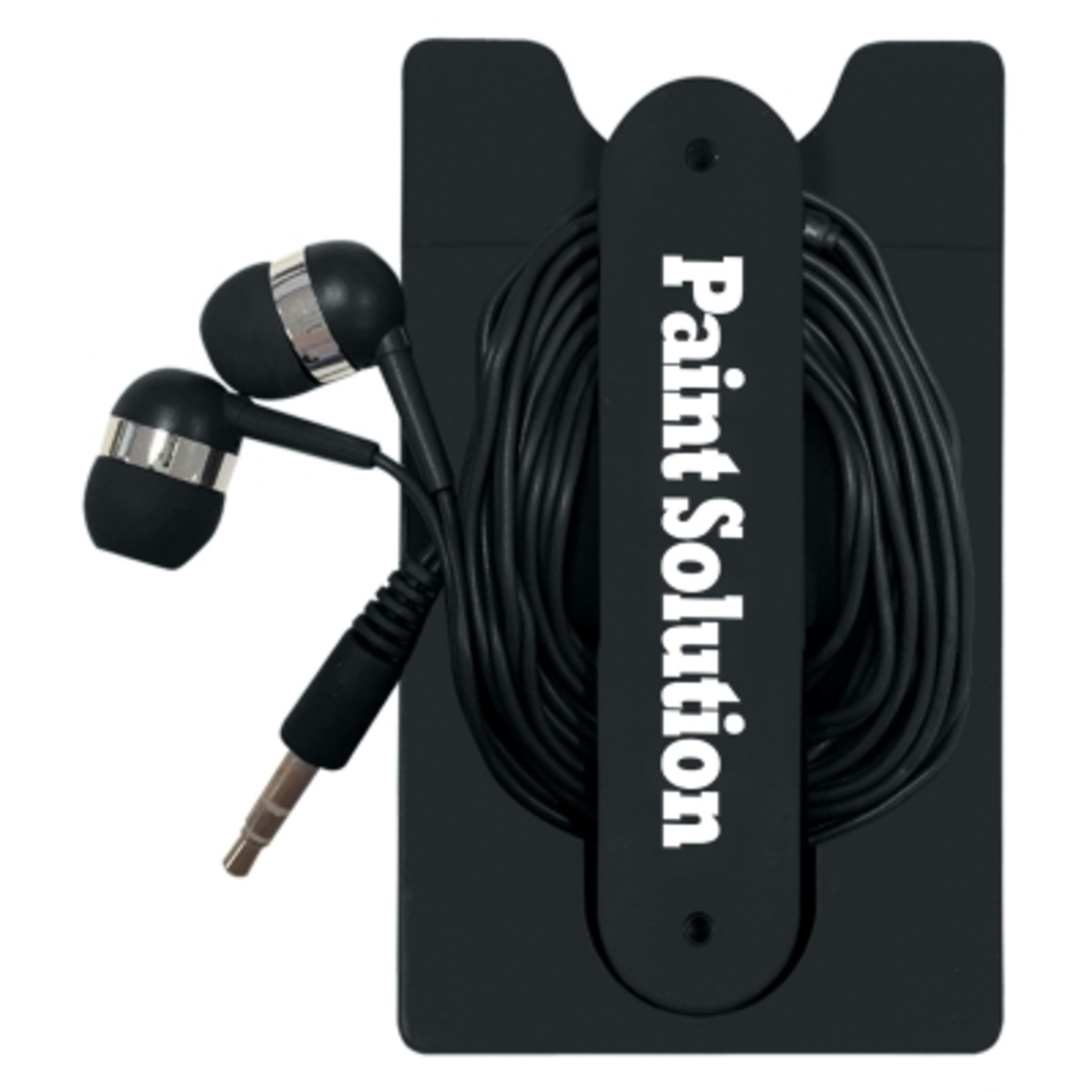 Phone Wallet with Wired Earbuds Adhesive Stand - 2.25 x 3.75 in - Black - Silkscreen - product view 12