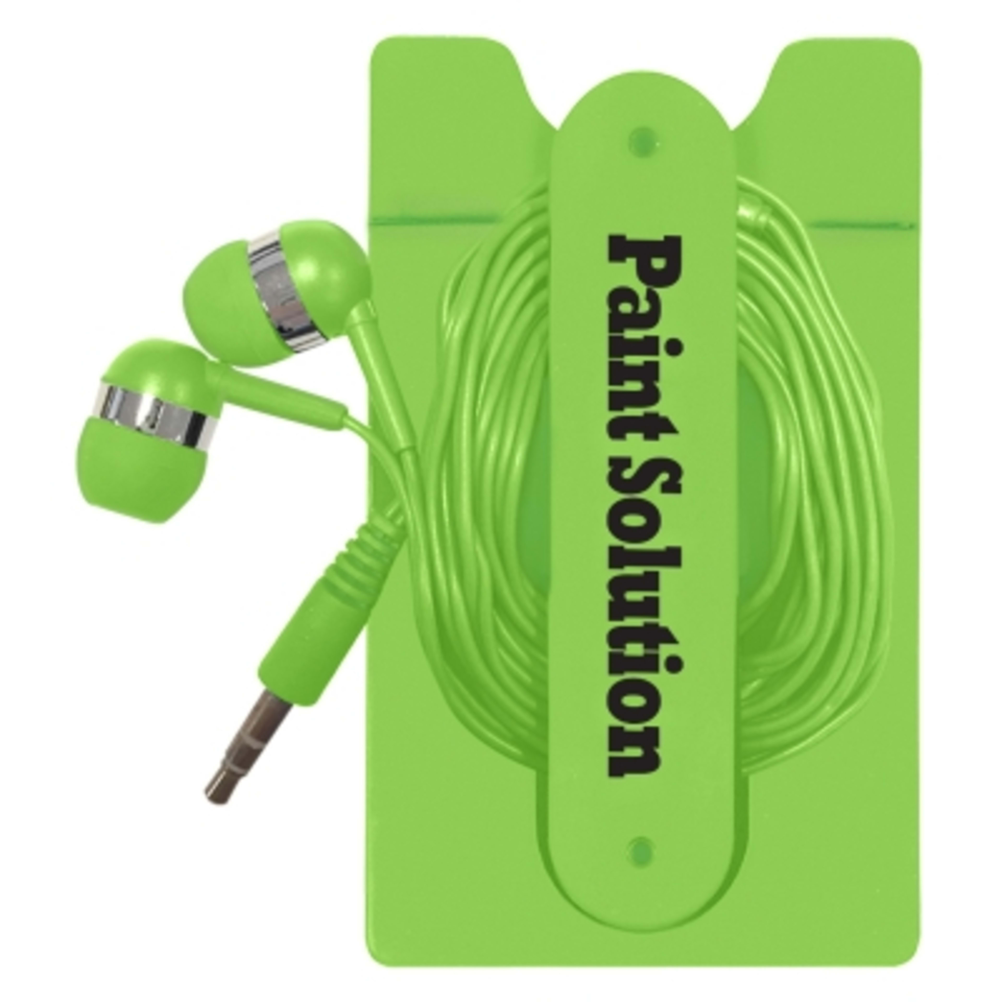 Phone Wallet with Wired Earbuds Adhesive Stand - 2.25 x 3.75 in - Lime - Silkscreen - product view 14