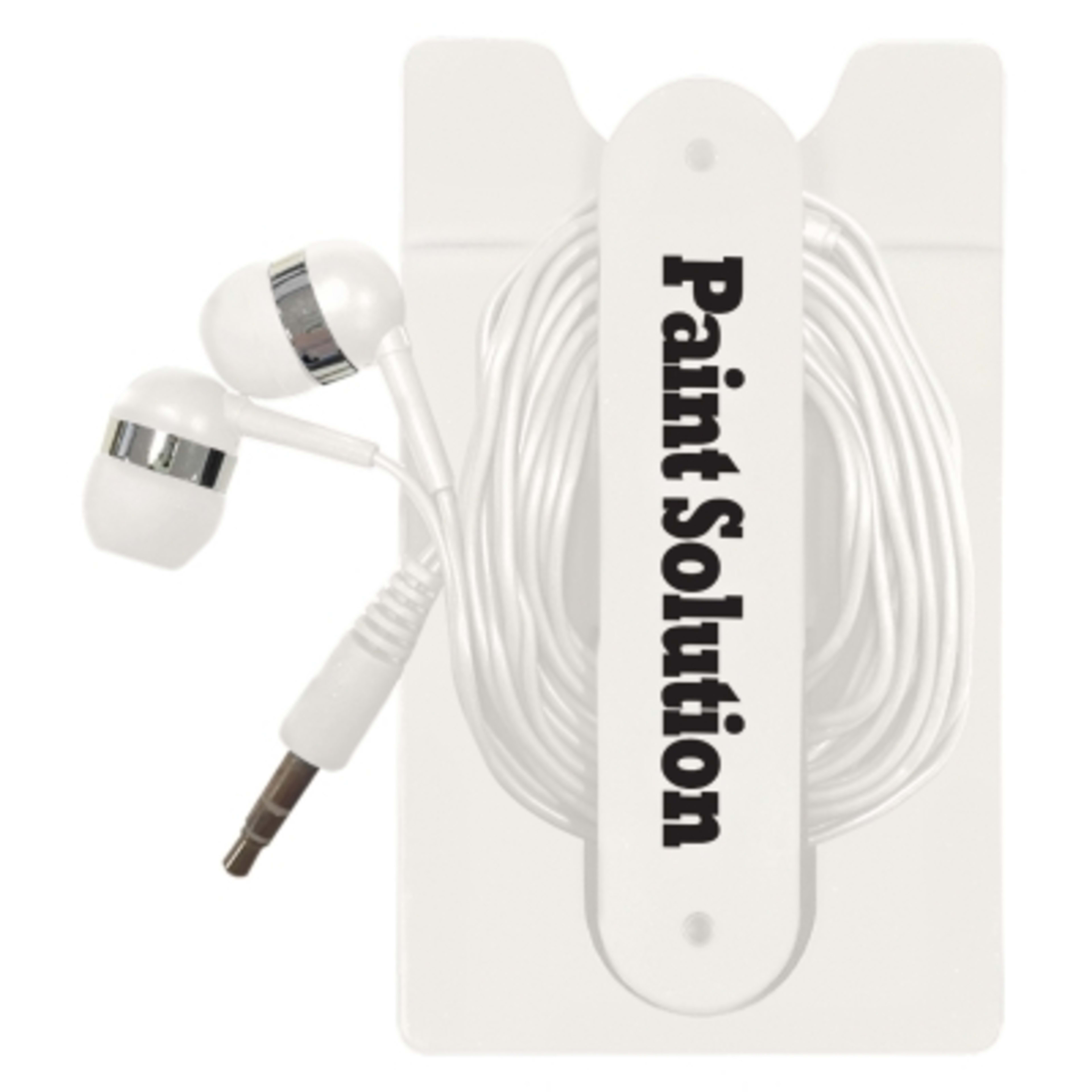 Phone Wallet with Wired Earbuds Adhesive Stand - 2.25 x 3.75 in - White - Silkscreen - product view 3