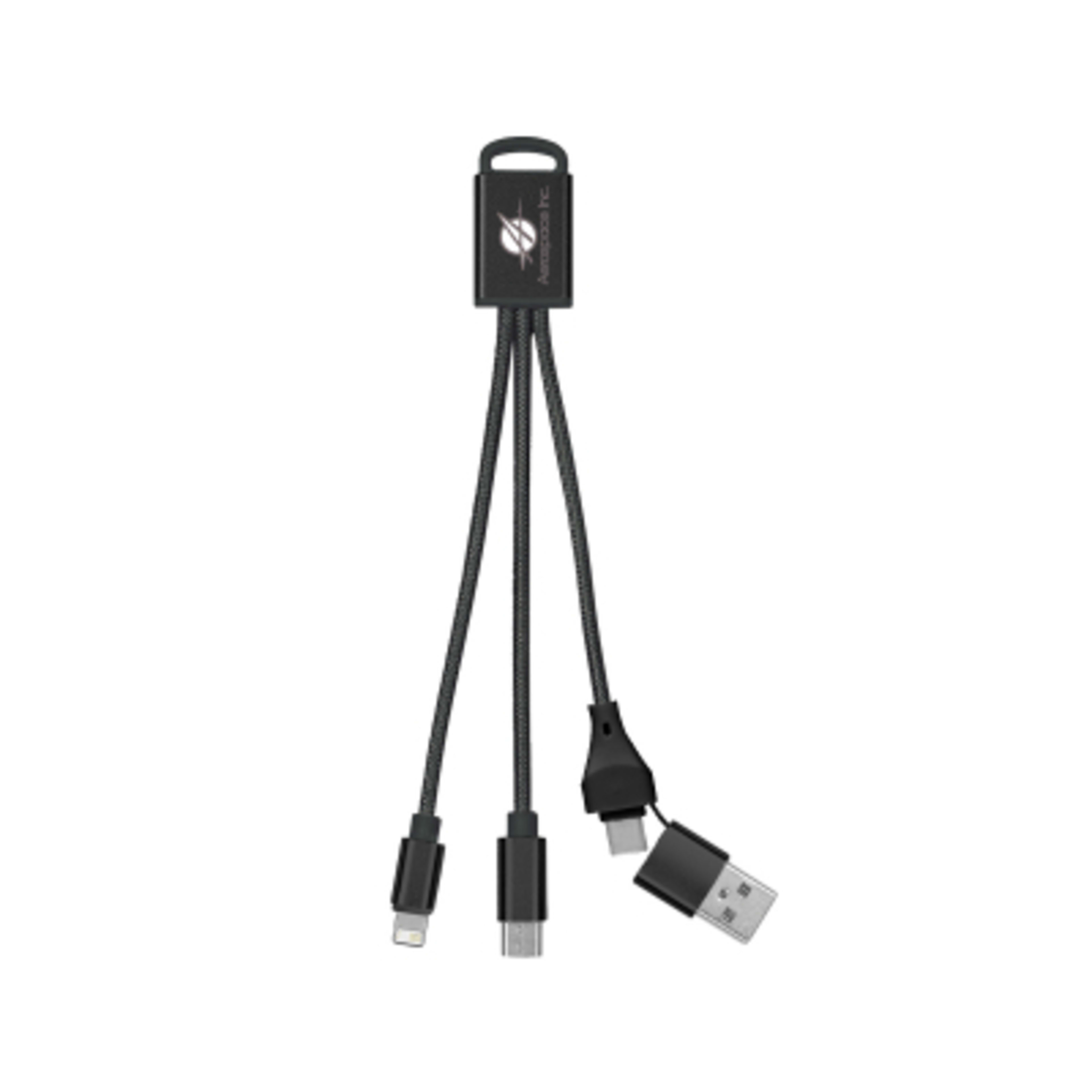 Charging Cable 3-in-1 Braided - 6.25 in - Black - Digibrite - promotional product with custom logo