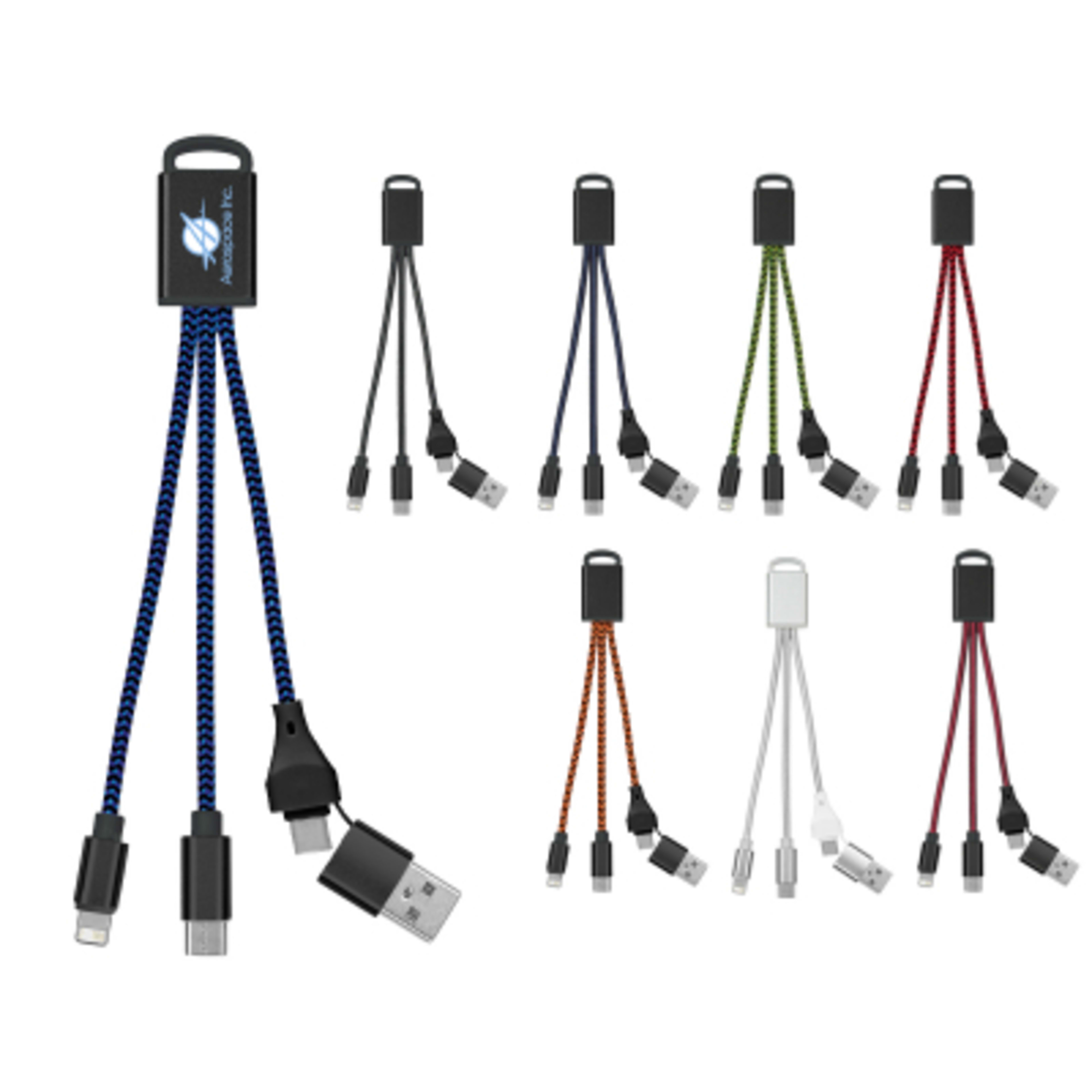 Charging Cable 3-in-1 Braided - 6.25 in - Group Shot - product view 3