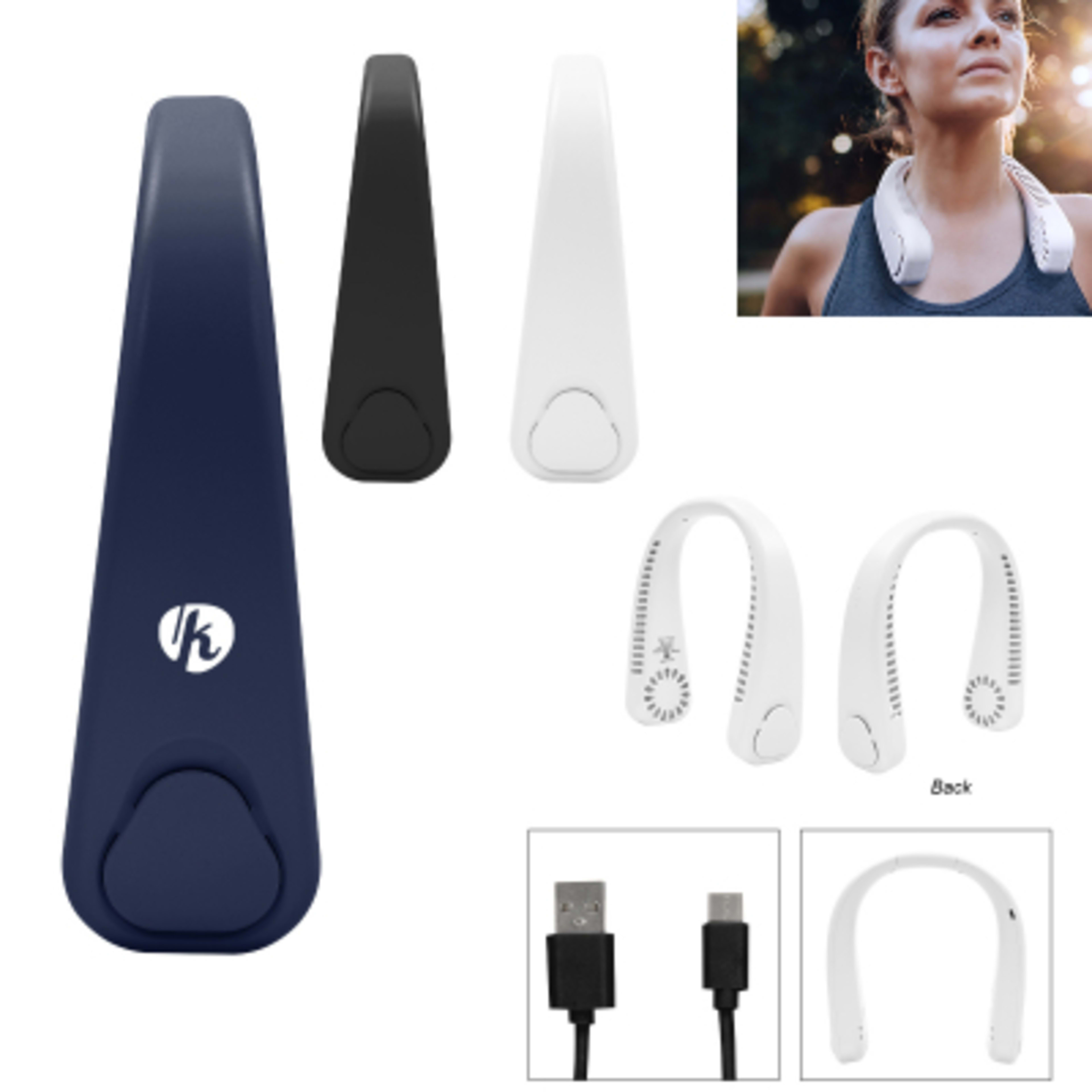 Neck Fan Rechargeable Hands-Free - 8 x 7.25 in - Group Shot - promotional product with custom logo