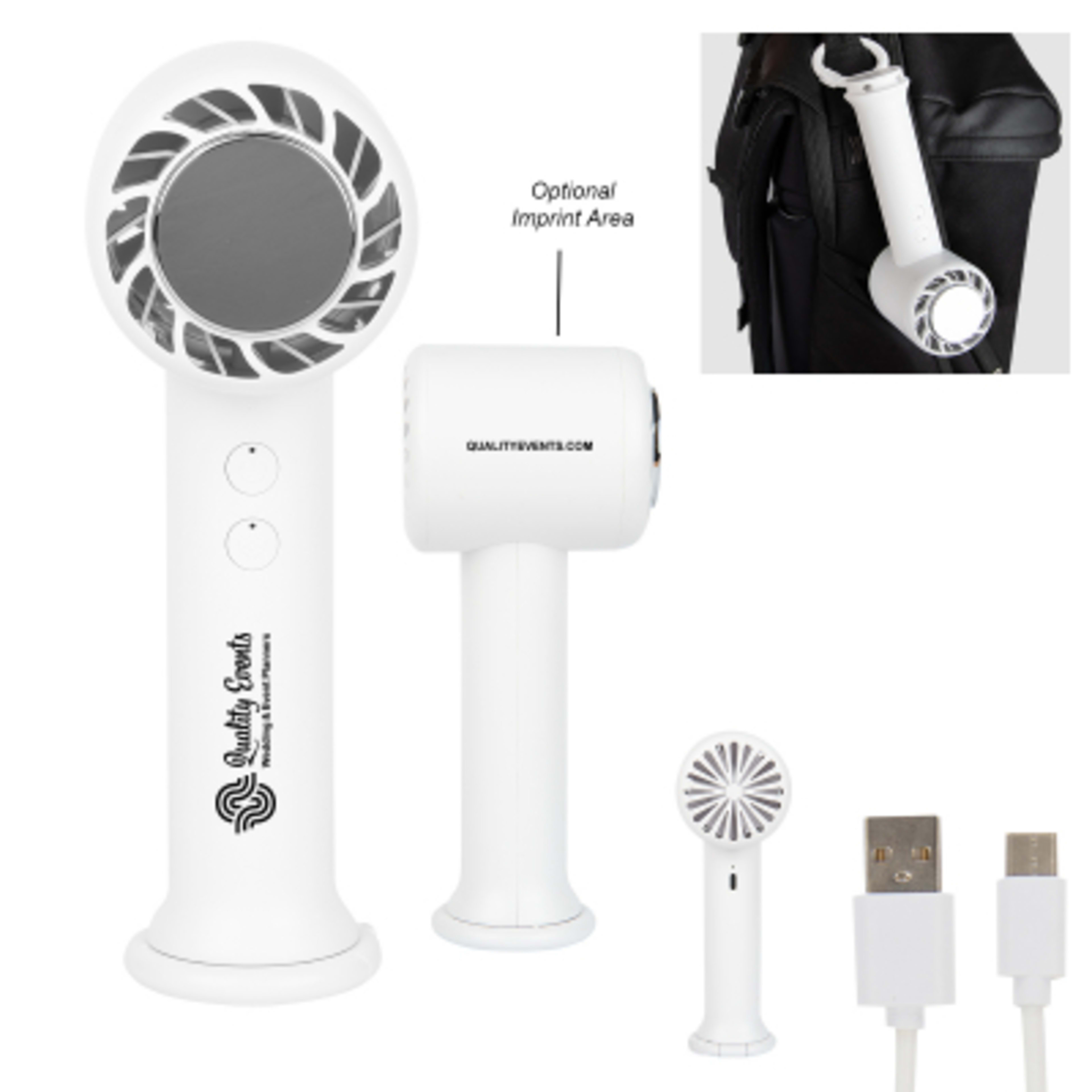 Portable Refrigeration Fan with 2200 mAh Battery - 2.25 x 6.5 in - White - Silkscreen - product view 2
