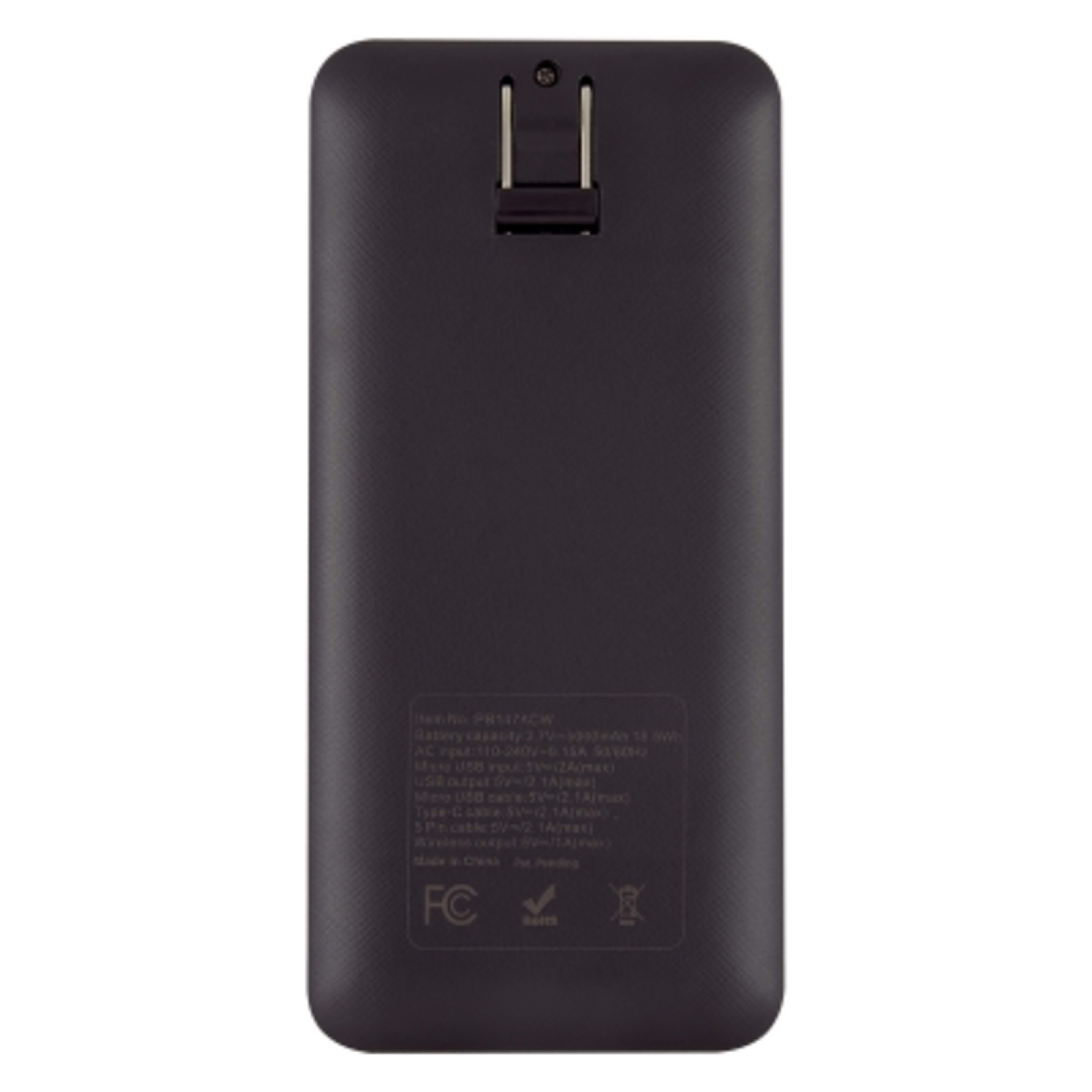 5-in-1 Wireless Power Bank with Built-in Cables - 5000 mAh - Black - Back - product view 2