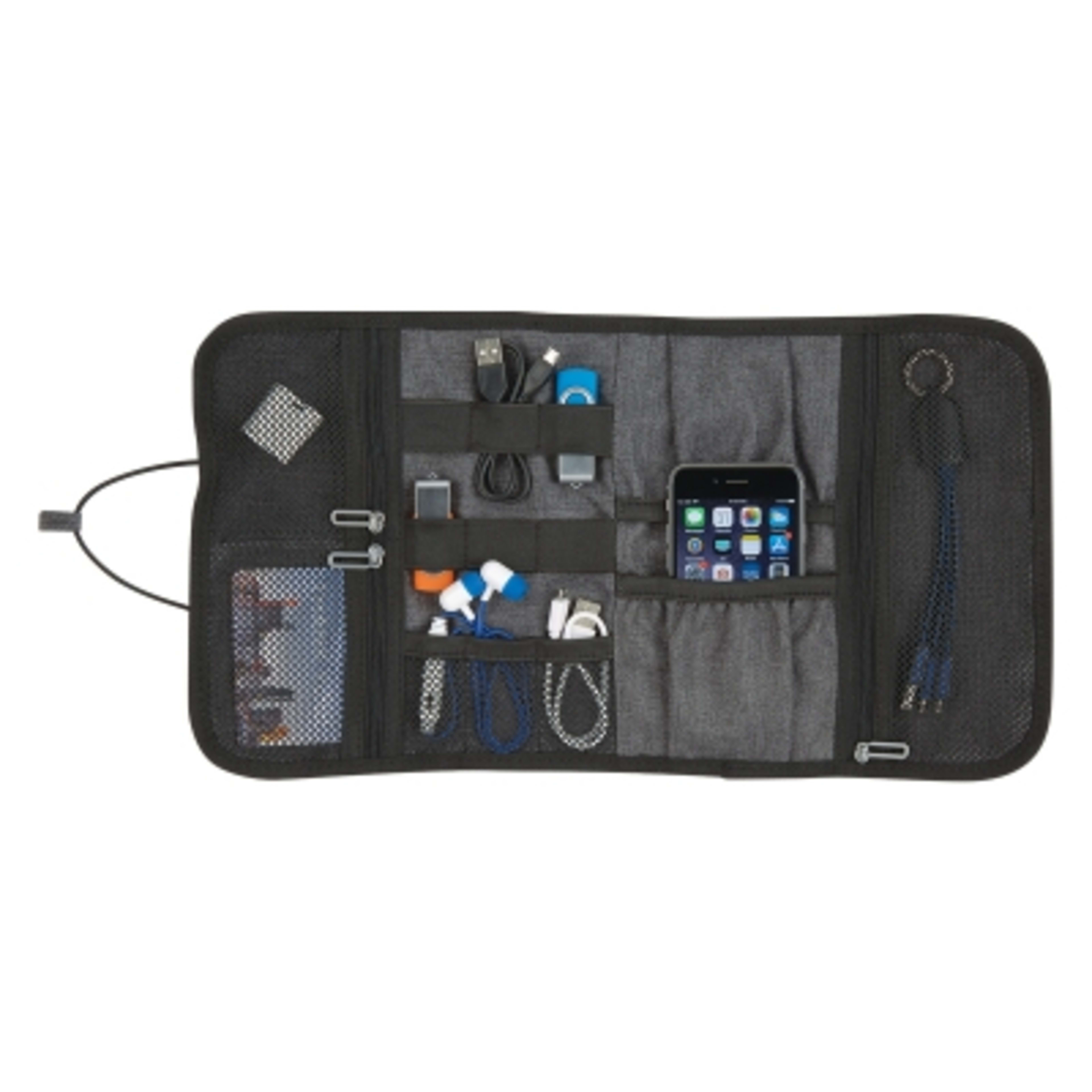 Travel Tech Organizer Recycled Polyester - 9 x 4.25 in - Gray - Propped - product view 3