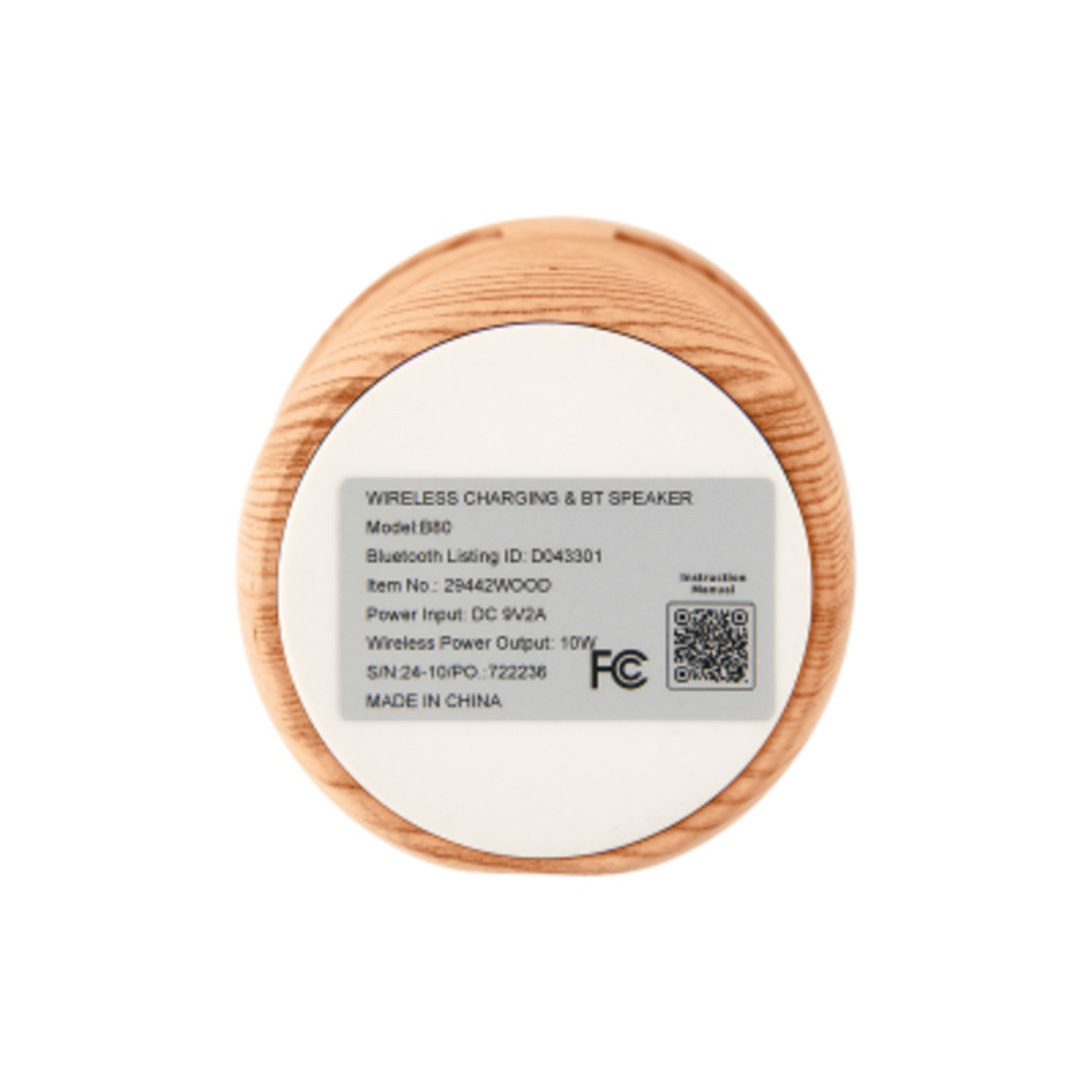 Wireless Charging Pad Speaker Woodgrain - 3 in Diameter - WOO - Bottom - product view 3