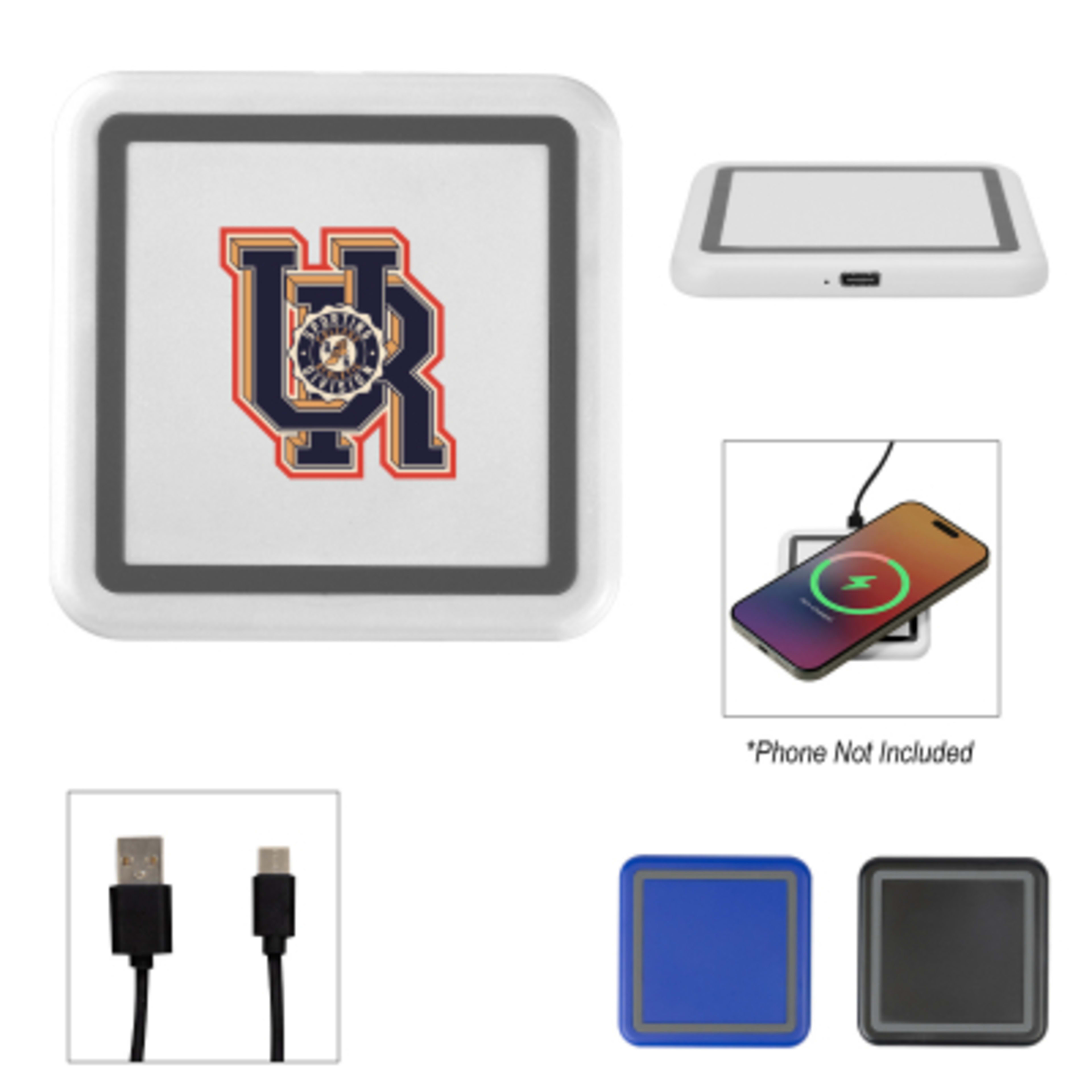 Square Wireless Charging Pad with Type-C 2.0 - 3.5 in - Group Shot - promotional product with custom logo