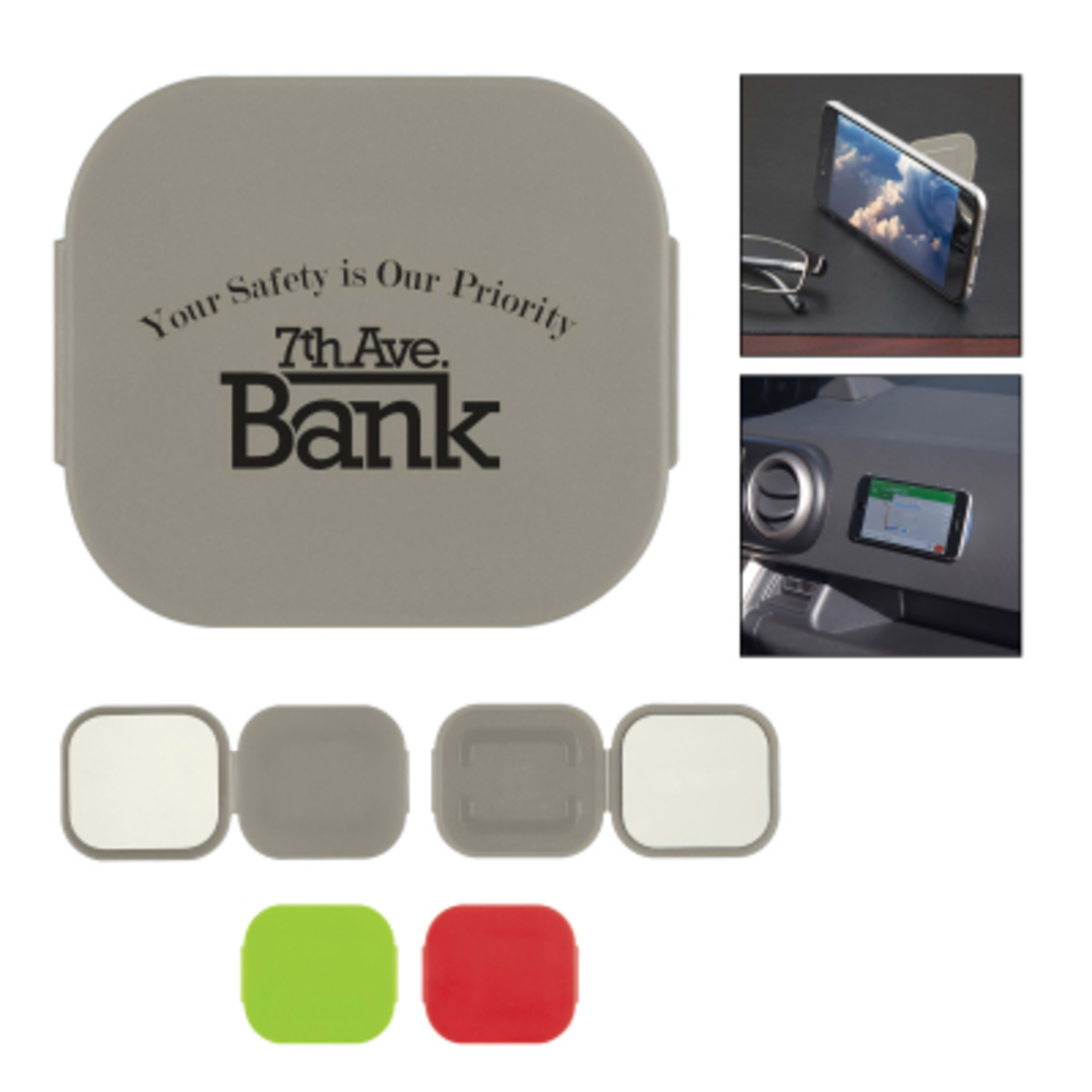 Adhesive Phone Stand with Reusable Backing - 4.5 in - Group Shot - promotional product with custom logo