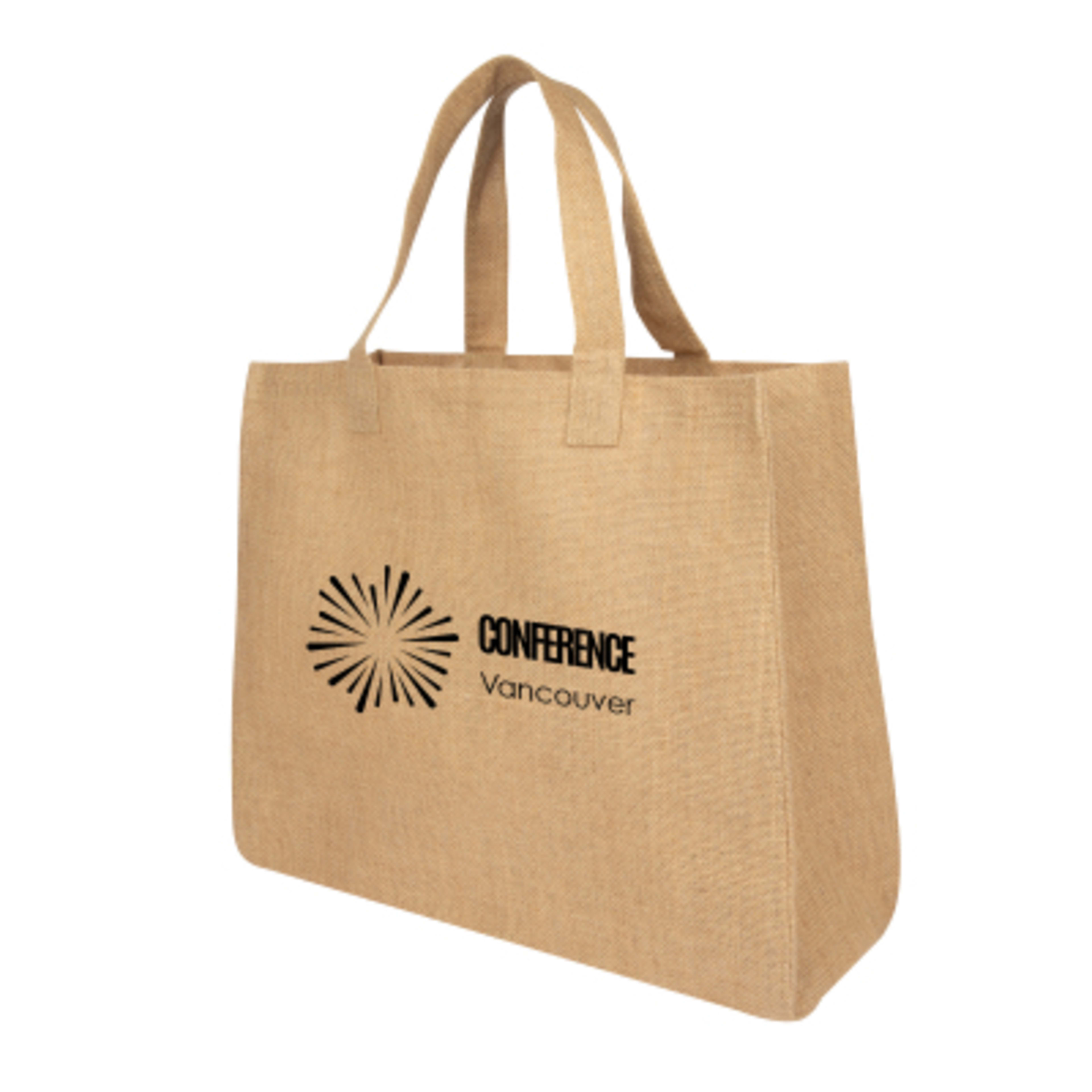 Custom Tote Bag Laminated Jute Large Open - 17 x 14 in - NAT - Silkscreen - promotional product with custom logo