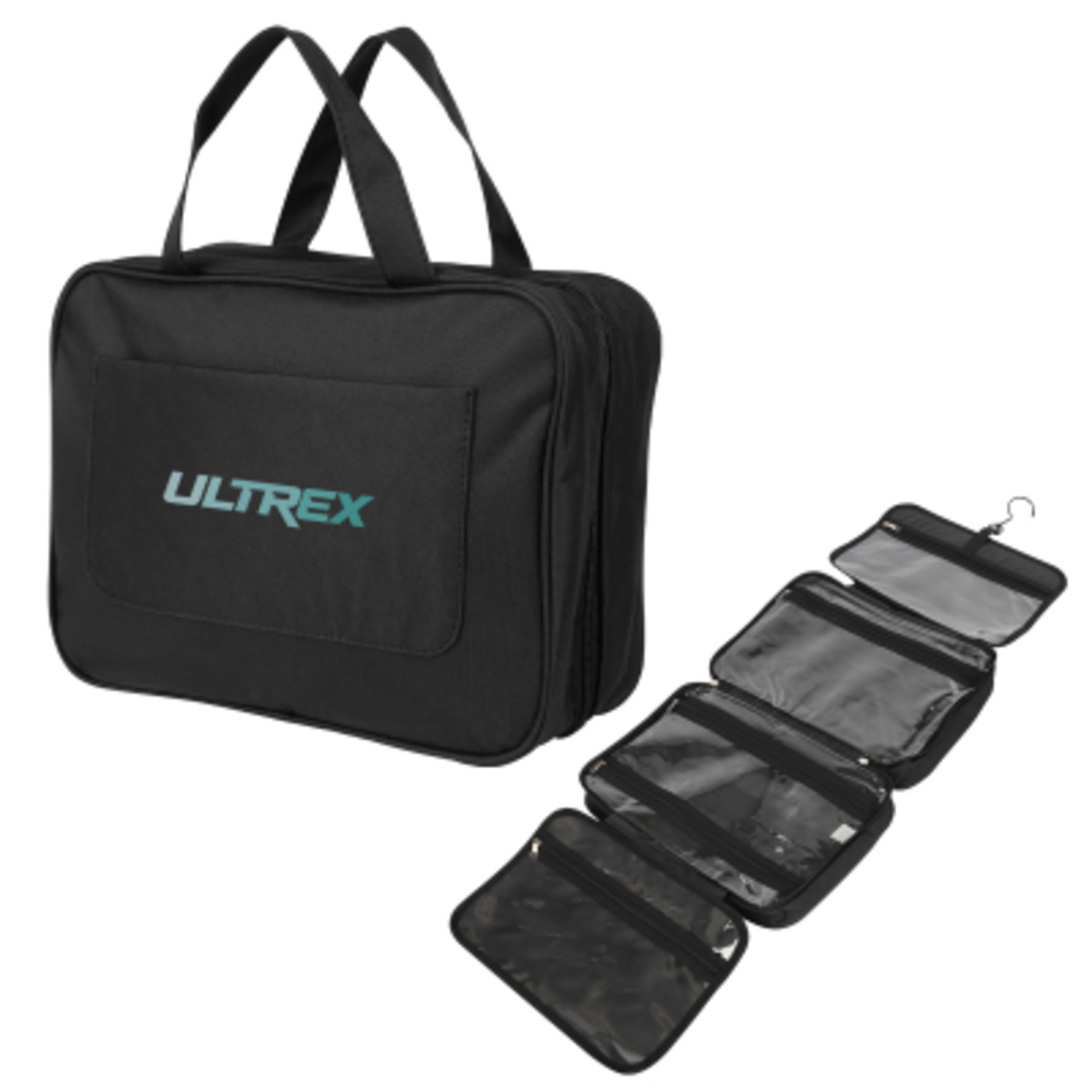 Toiletry Bag Hanging Water Resistant Four Compartments - 12 x 9 in - Black - Colorbrite - product view 2