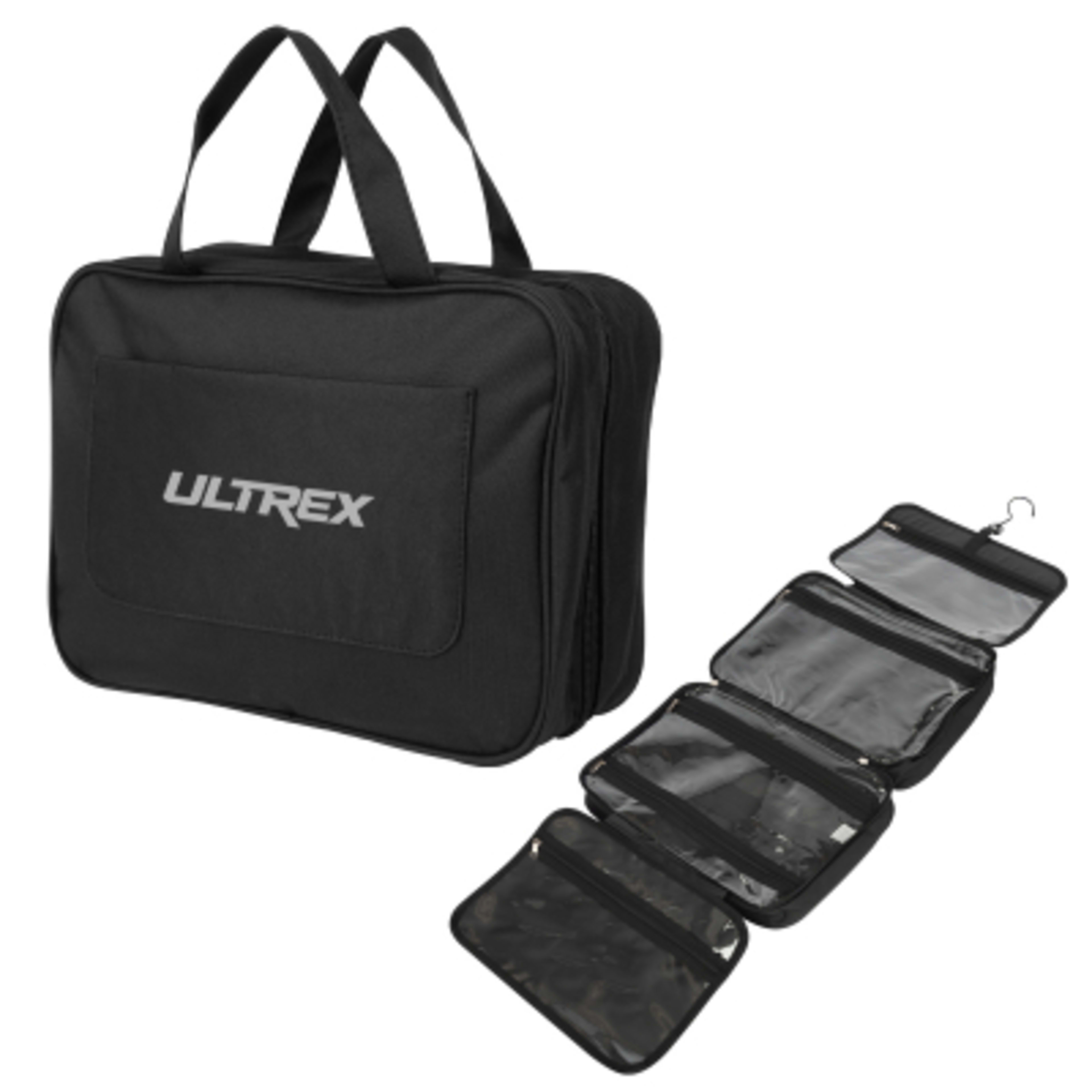 Toiletry Bag Hanging Water Resistant Four Compartments - 12 x 9 in - Black - Silkscreen - product view 3