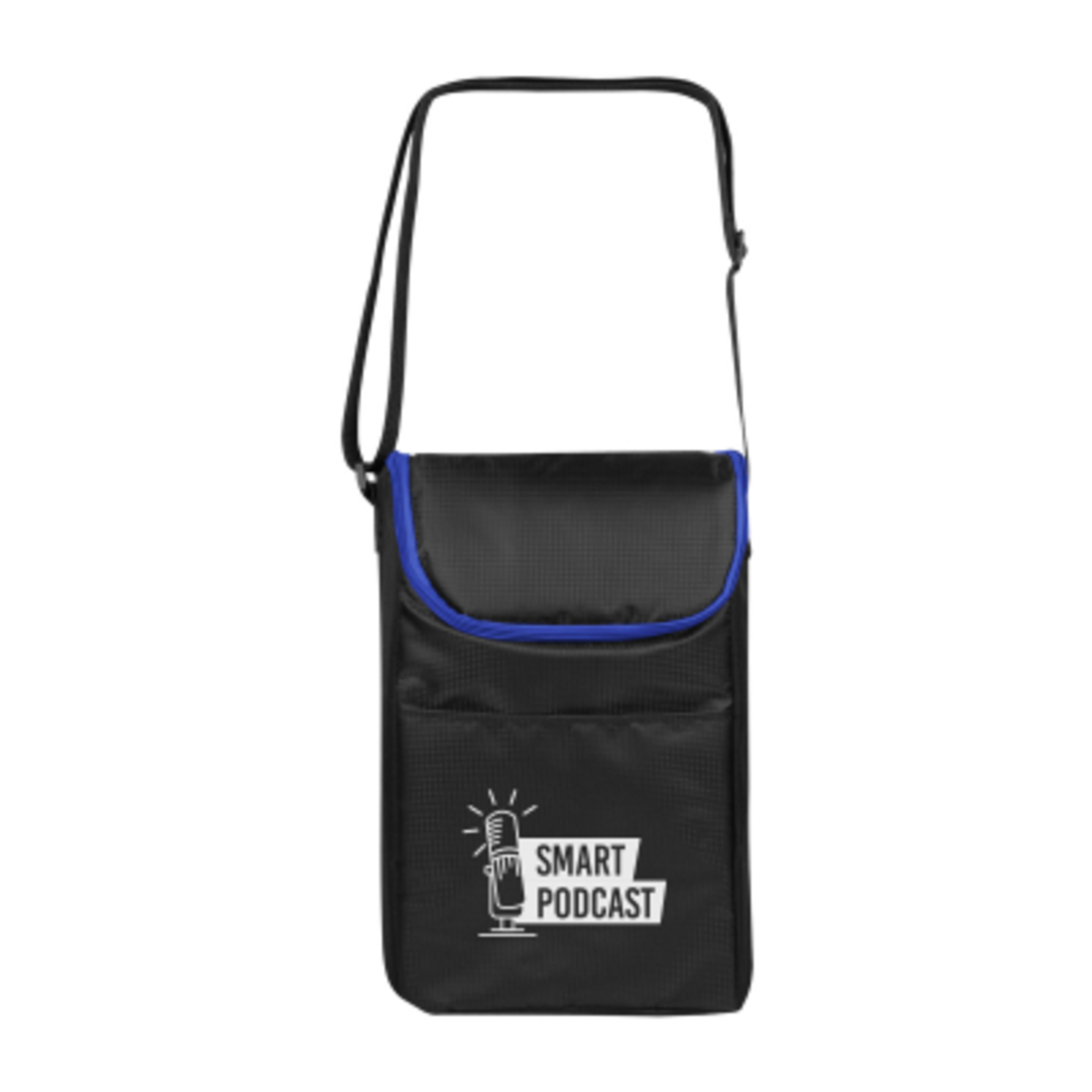 Beach Cooler Double Bottle PEVA Lining 14 Can - 8 x 13 in - Black/Royal - Silkscreen - product view 1