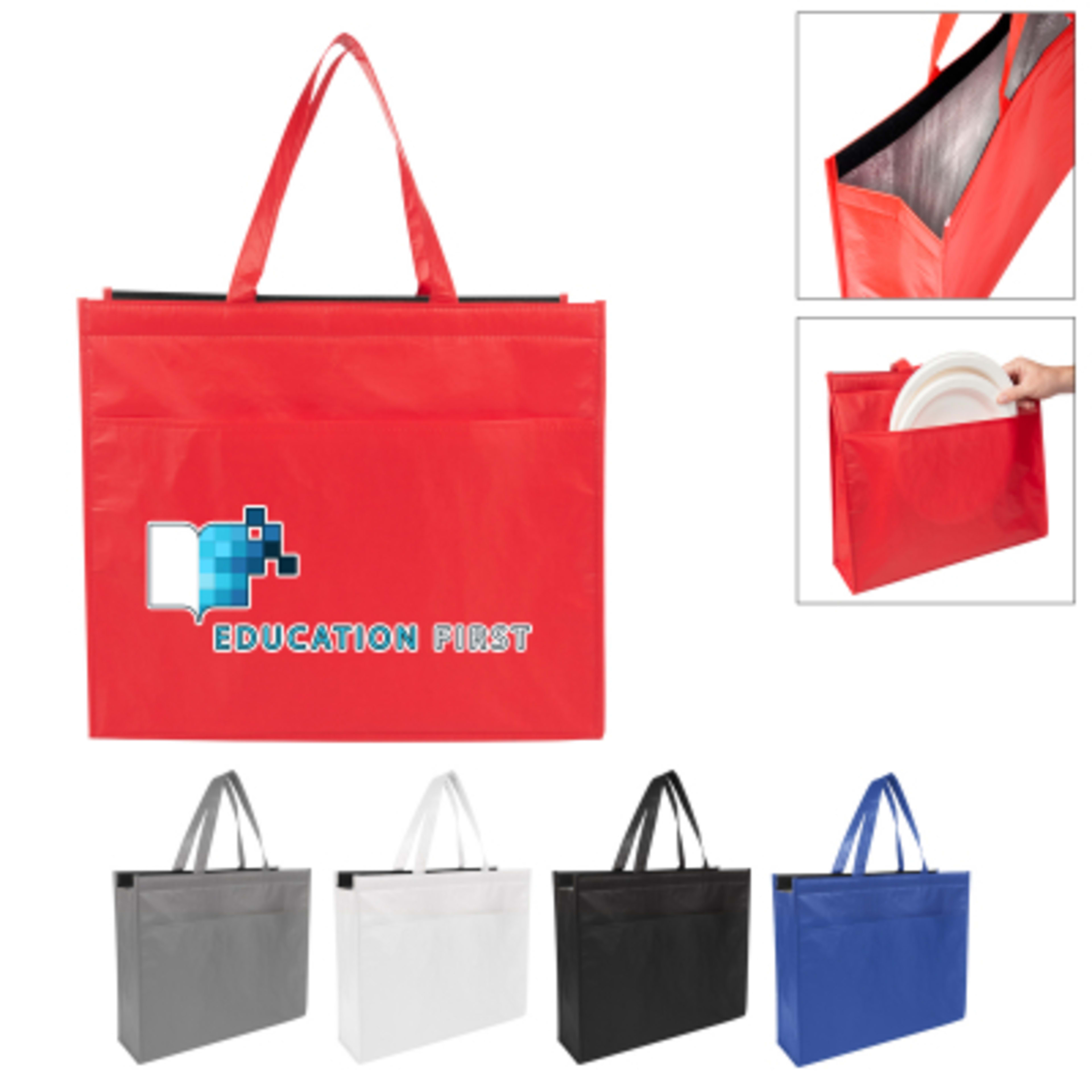 Insulated Cooler Tote Bag Recycled Material - 14 x 16.5 x 4.25 in - Group Shot - product view 3