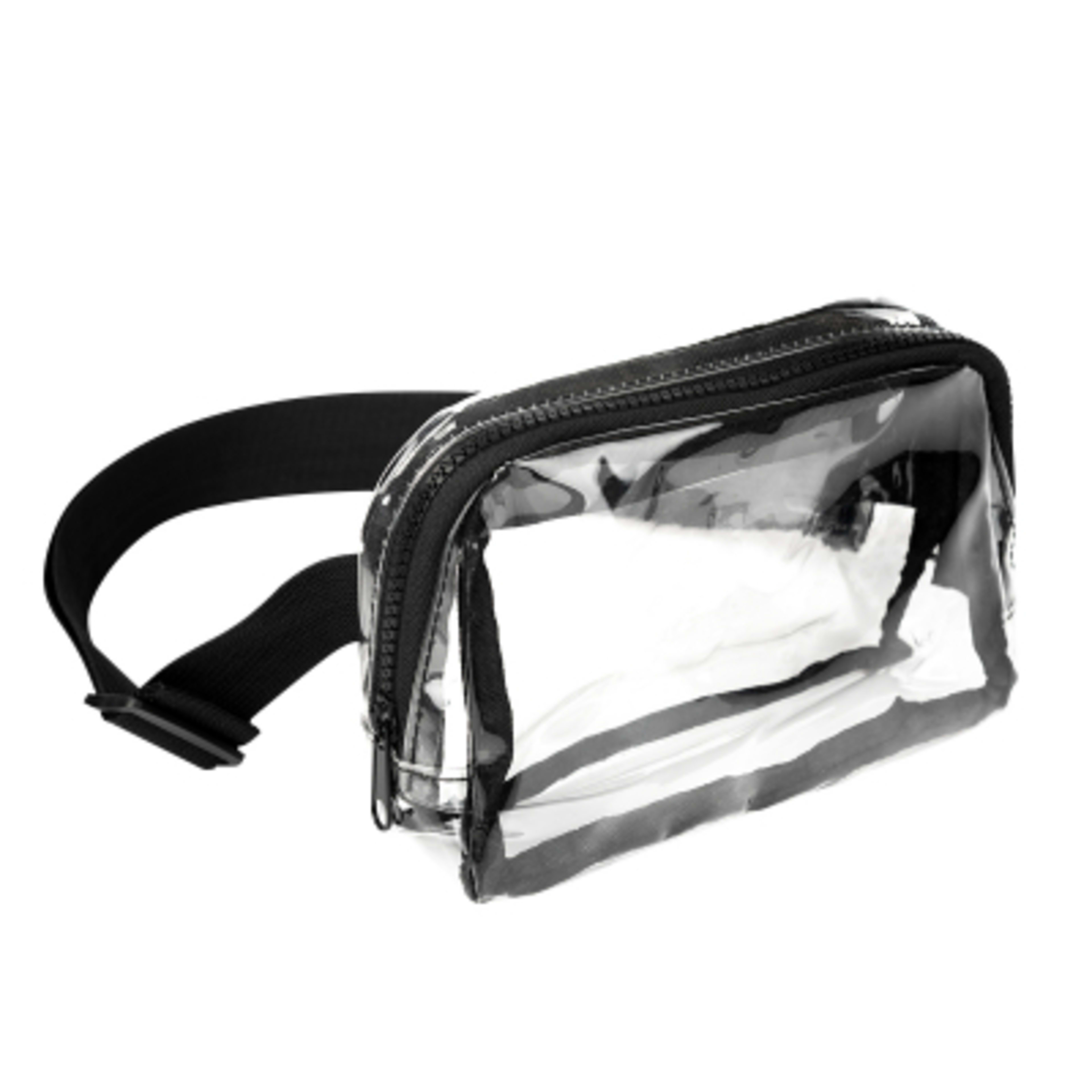 Clear Belt Bag Adjustable Fanny Pack Style - 7.5 x 5 x 2 in - Clear/Black - Angle - product view 2