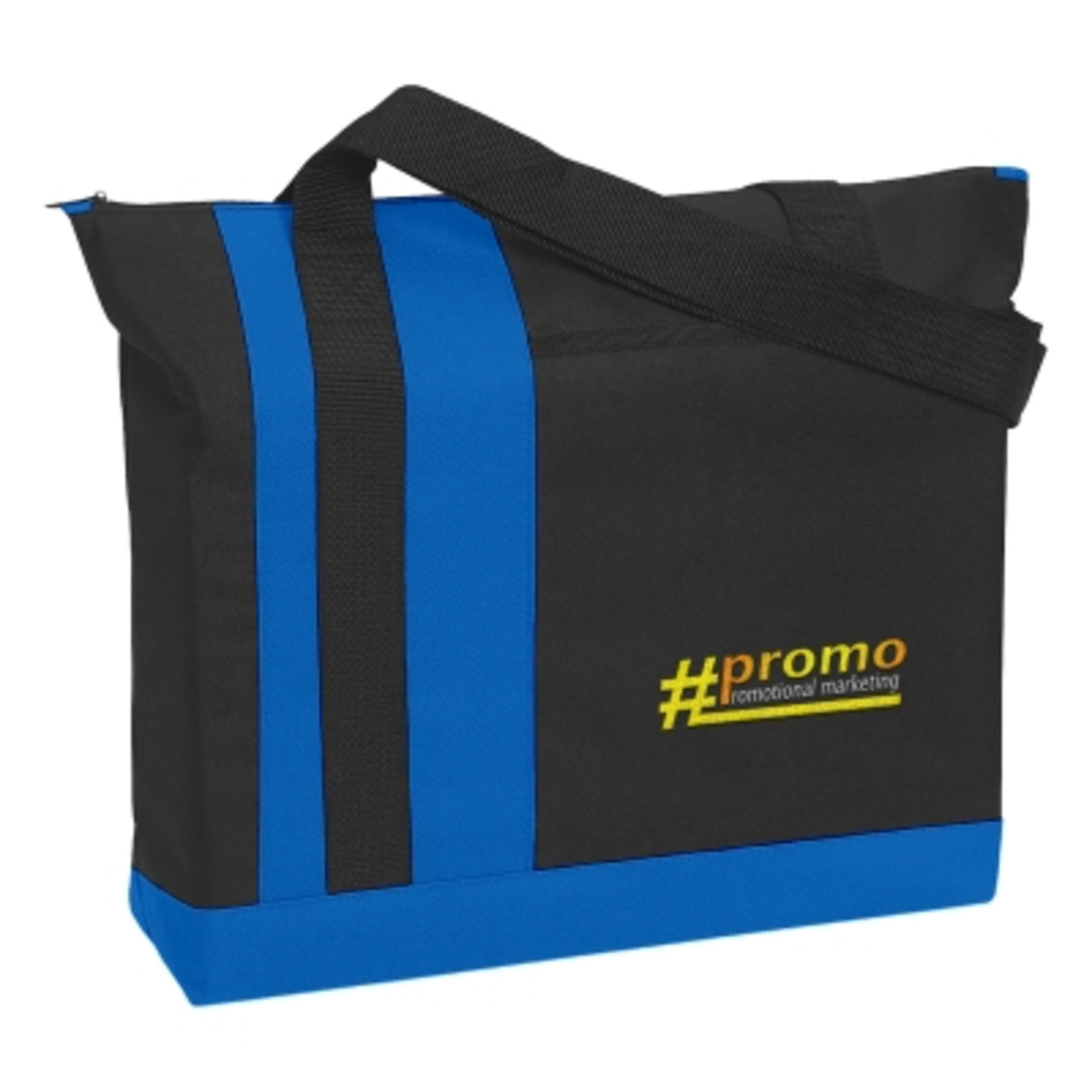 Custom Tote Bag Polyester Tri-Band Zippered - 19 x 14.5 x 5 in - Black/Royal - Embroidery - product view 2