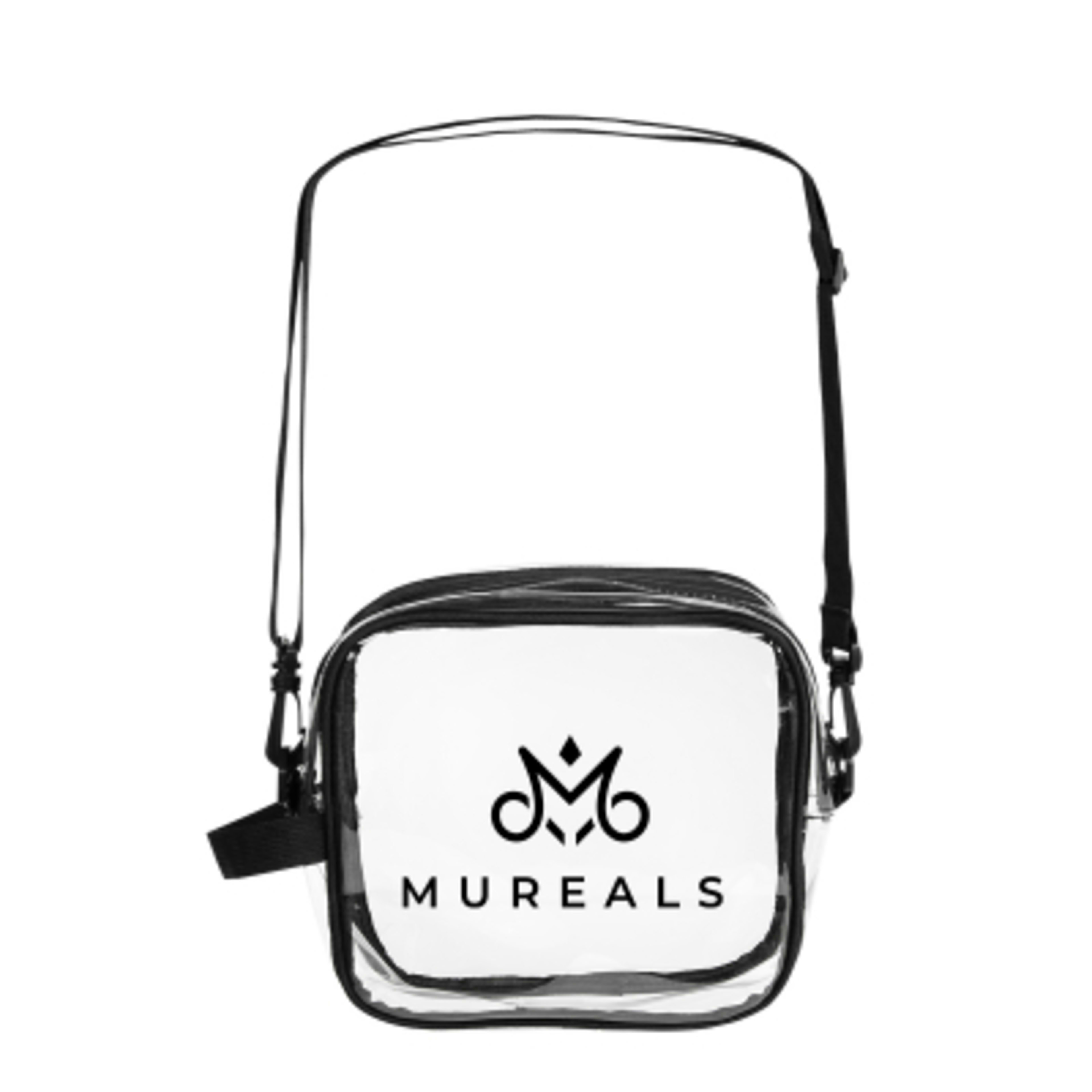 Clear Crossbody Bag NFL Compliant Adjustable Strap - 8 x 8.25 x 2.75 in - Clear/Black - Silkscreen - promotional product with custom logo