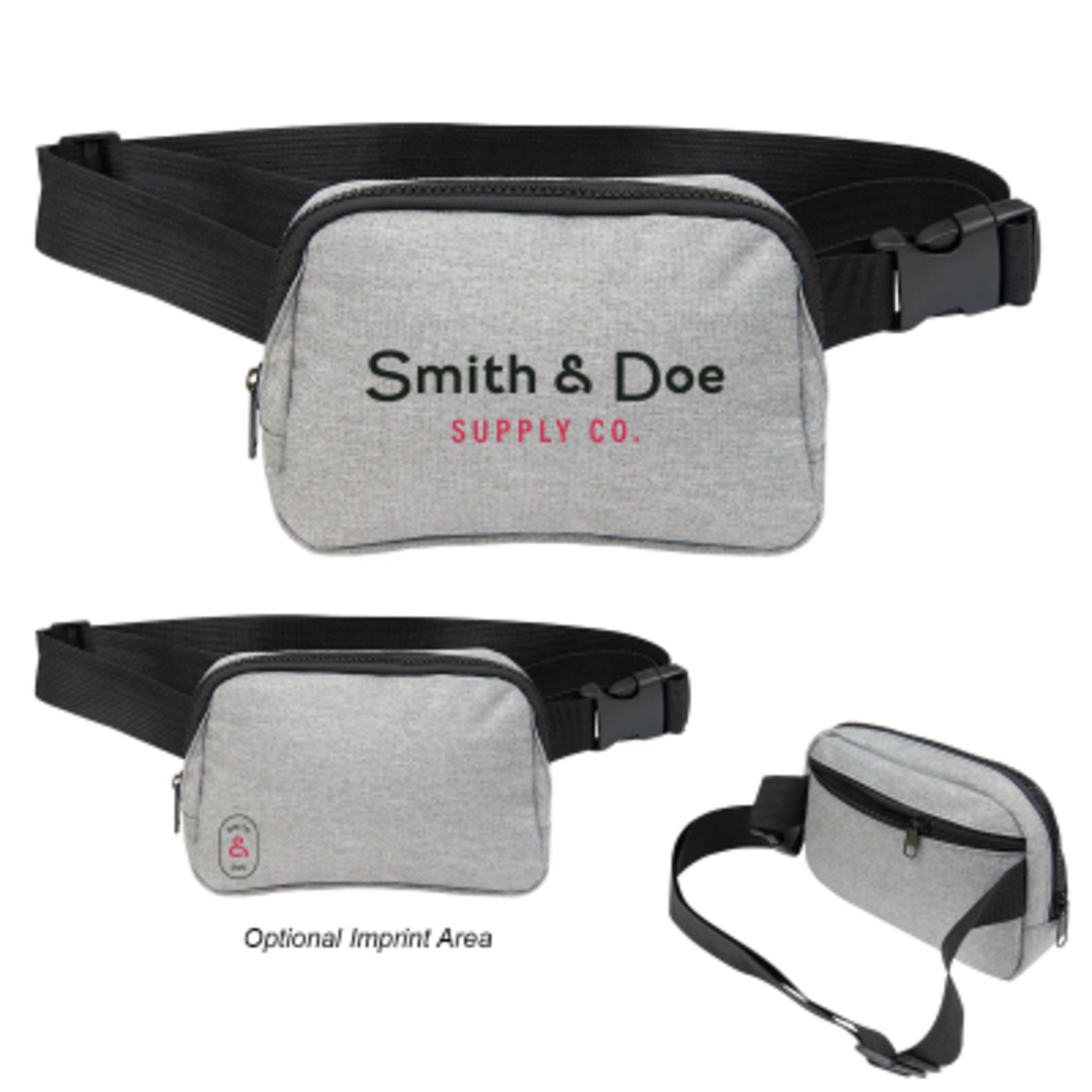 Belt Bag Recycled Heathered Dual Wear Style - 7.5 x 5 x 2 in - Group Shot - promotional product with custom logo