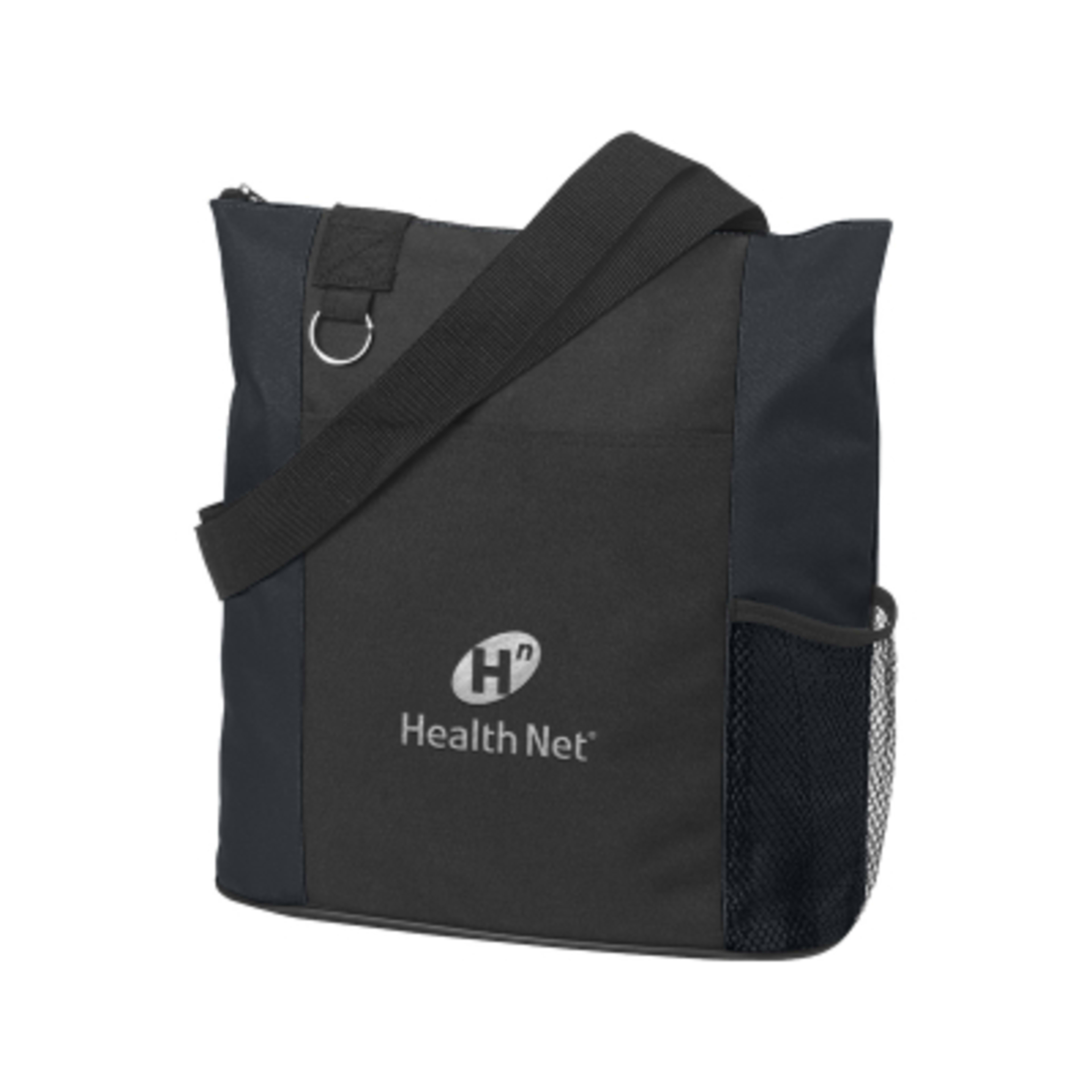 Custom Tote Bag Recycled Polyester Side Pocket - 14 x 13 x 5 in - Black - Embroidery - product view 2