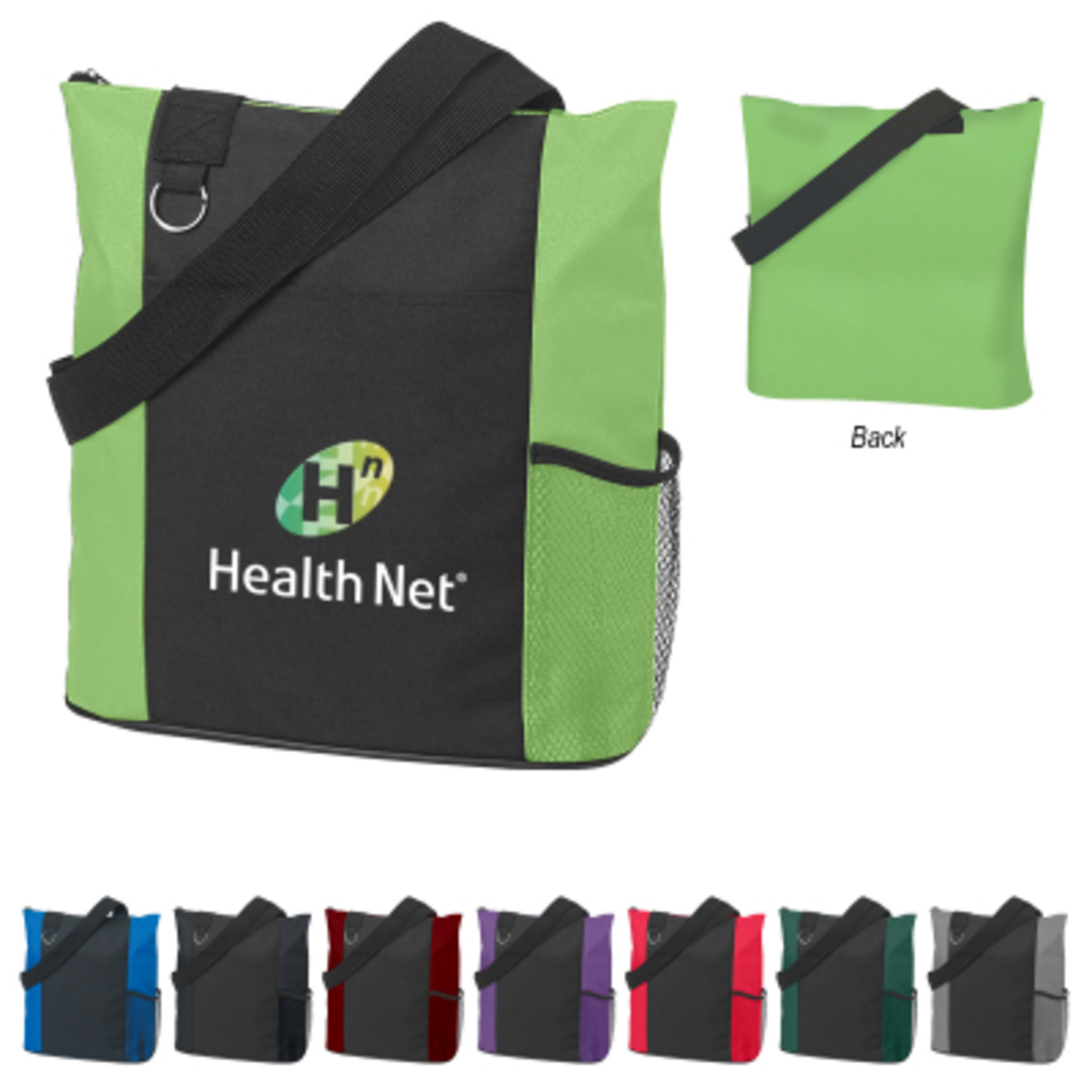 Custom Tote Bag Recycled Polyester Side Pocket - 14 x 13 x 5 in - Group Shot - product view 6