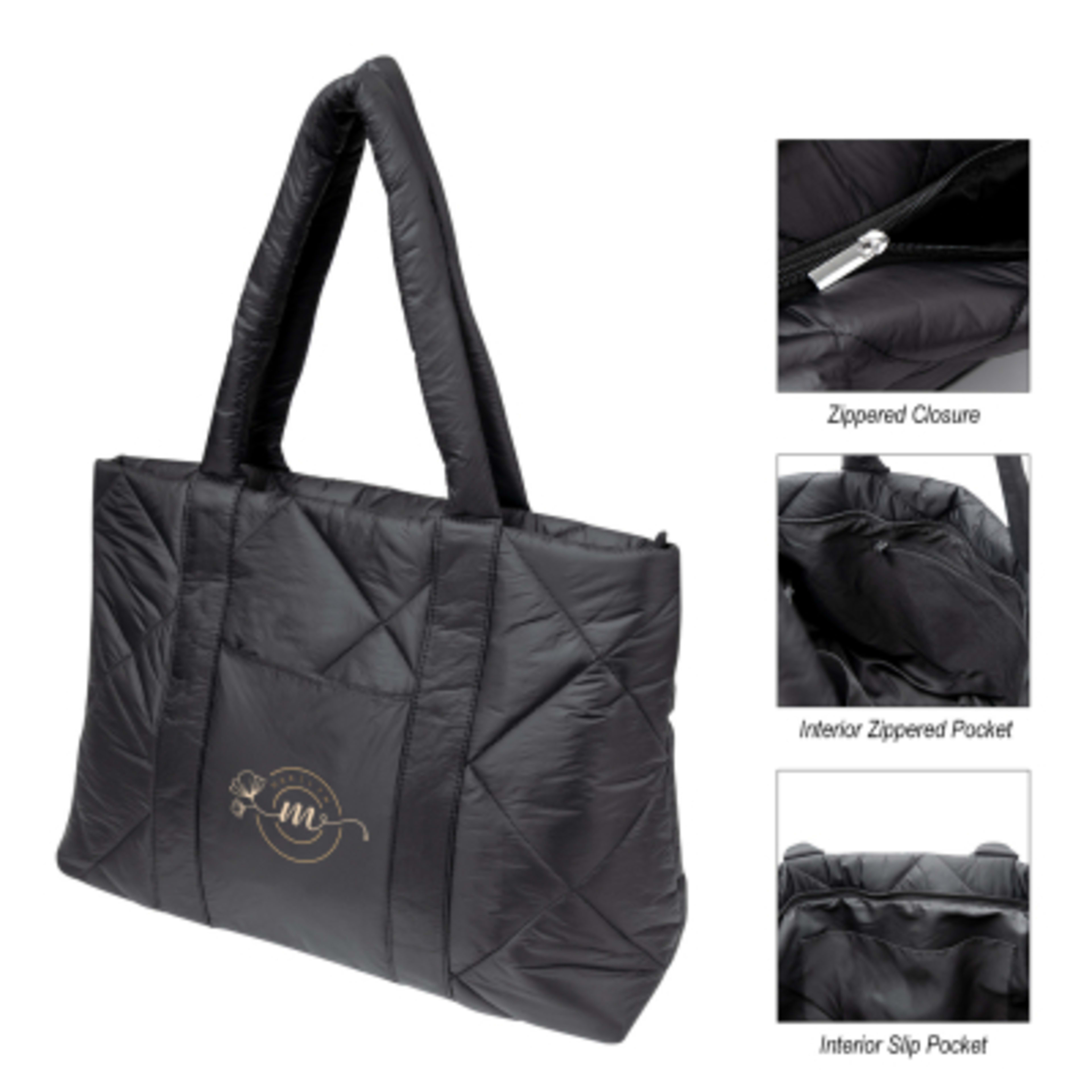 Quilted Puffer Tote Bag Water Resistant Velvet Lined - 18 x 13 x 6.75 in - Group Shot - product view 2