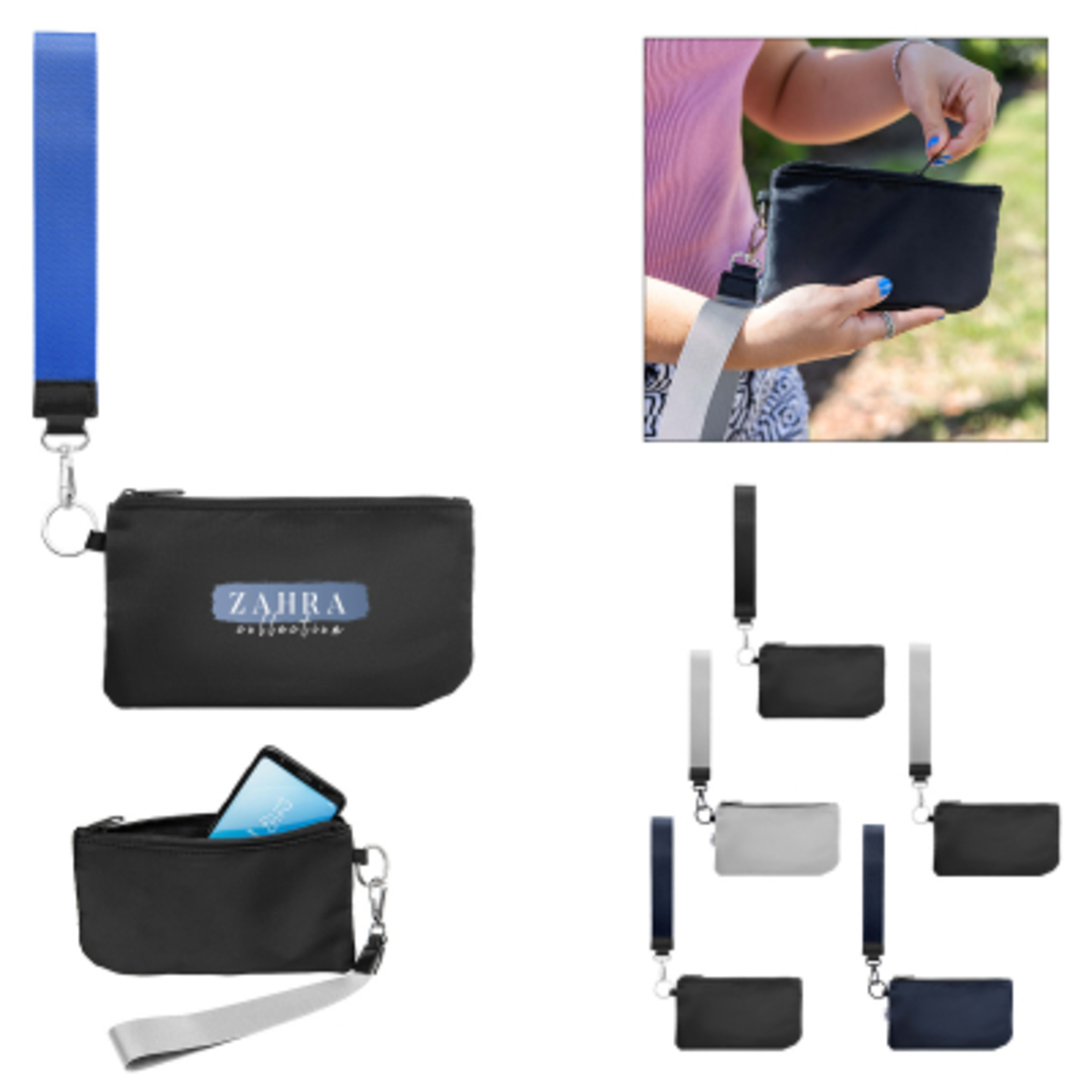 Wristlet Pouch Recycled PET with O-Ring - 8 x 4 in - Group Shot - product view 3