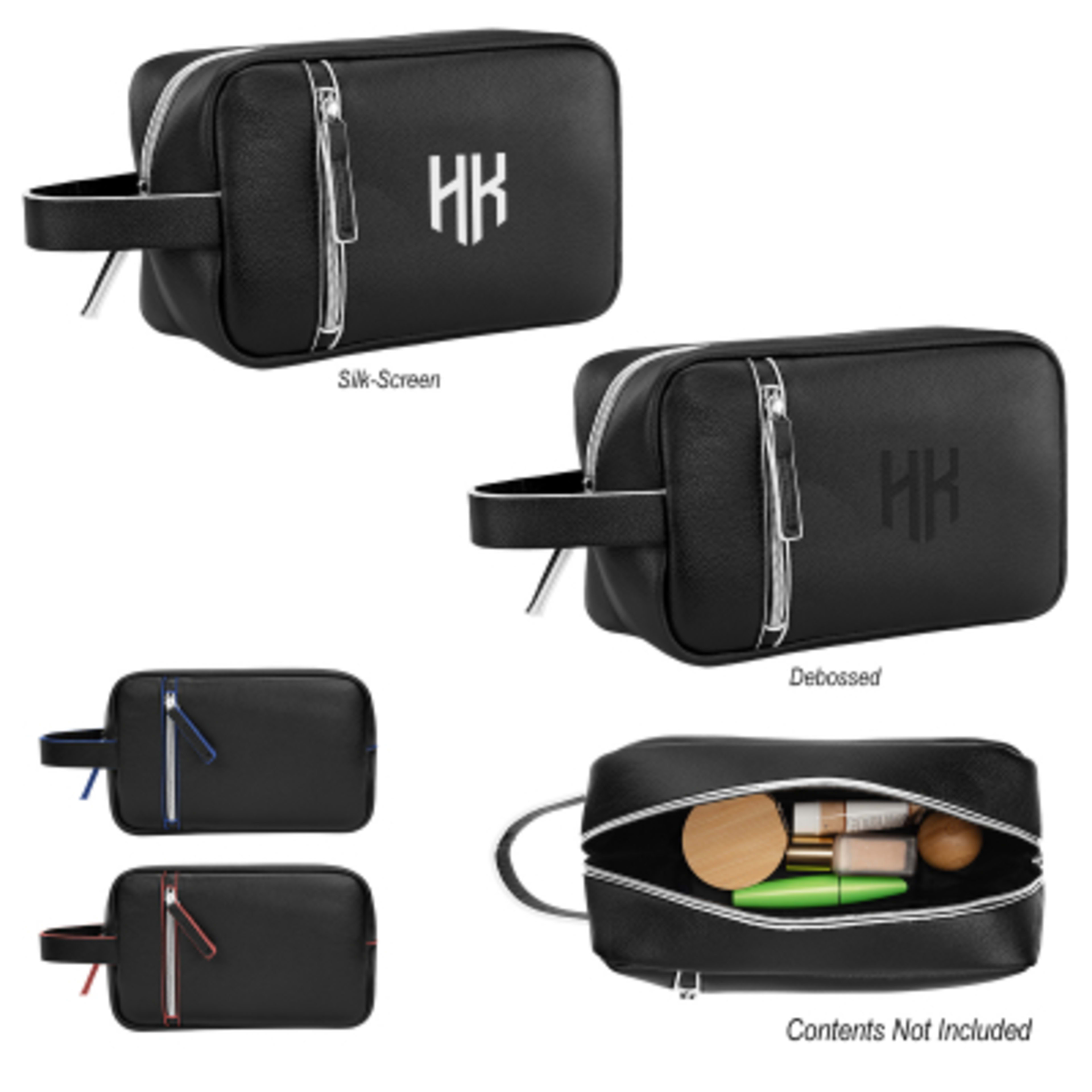 Toiletry Bag Leatherette Zippered Handle - 6 x 10 x 3 in - Group Shot - product view 3