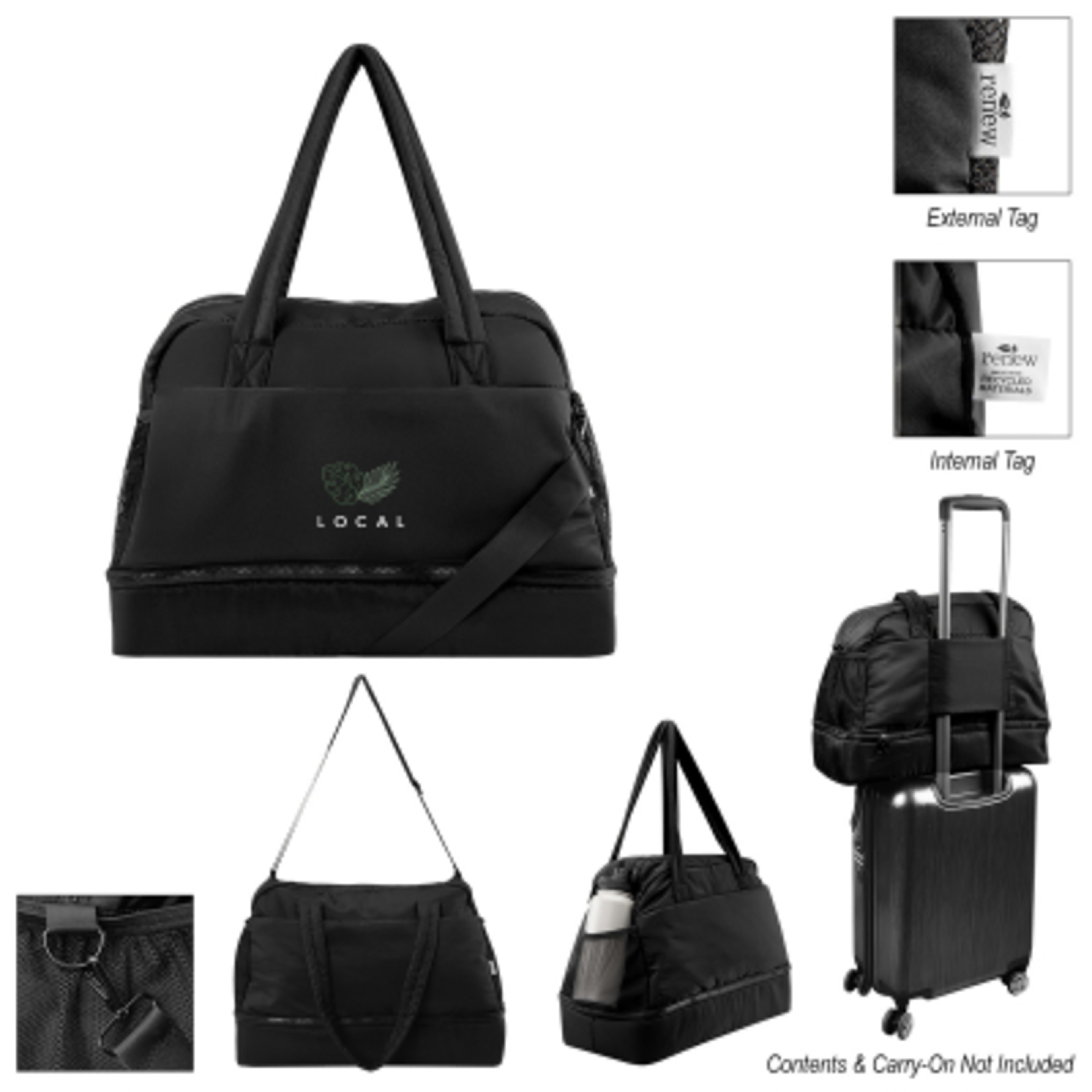 Duffel Bag rPET Recycled Drop Bottom - 19 x 14 x 10 in - Black - Colorbrite - product view 2