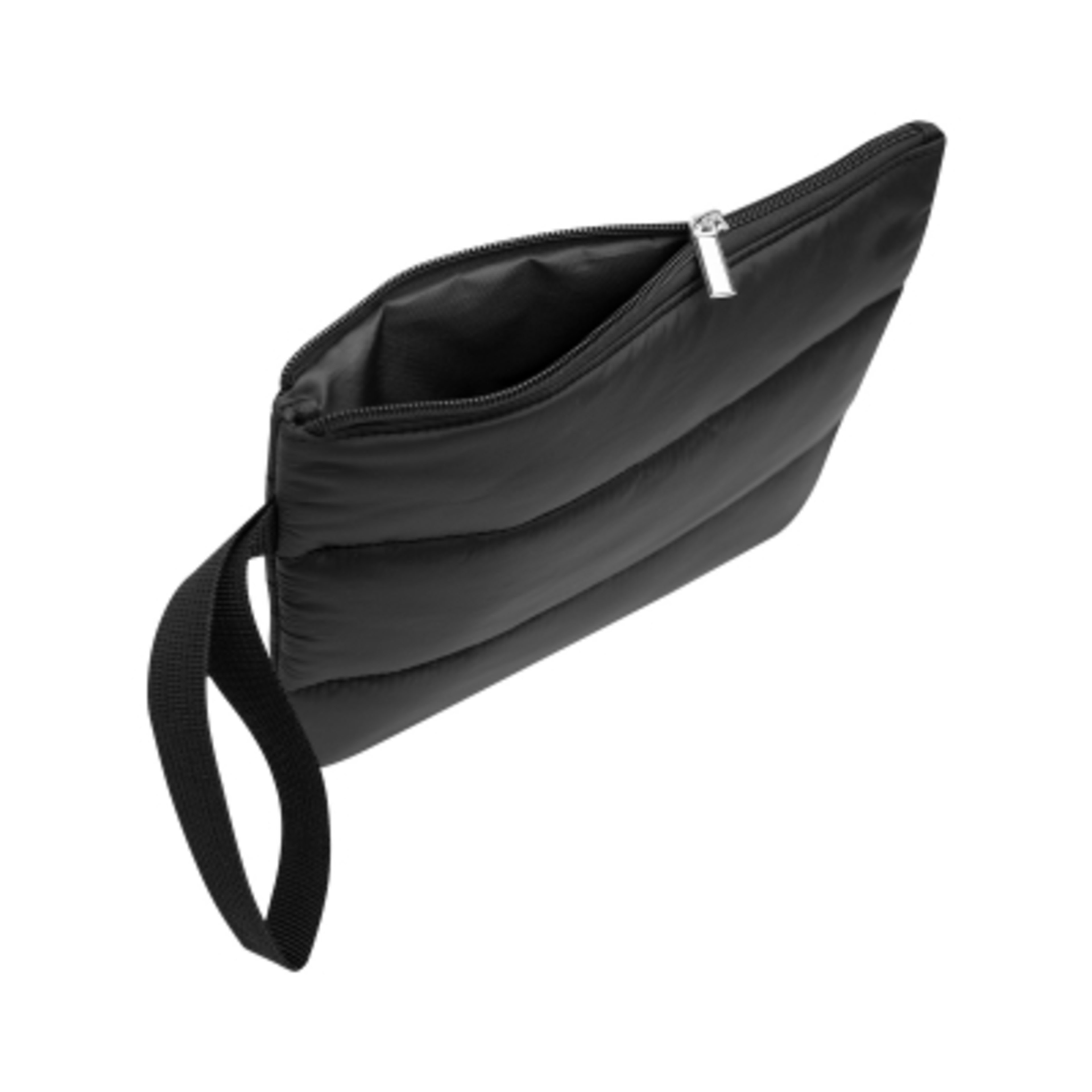 Wristlet Pouch Water-Resistant Nylon Puffer - 8 x 9½ in - Black - Open - product view 4