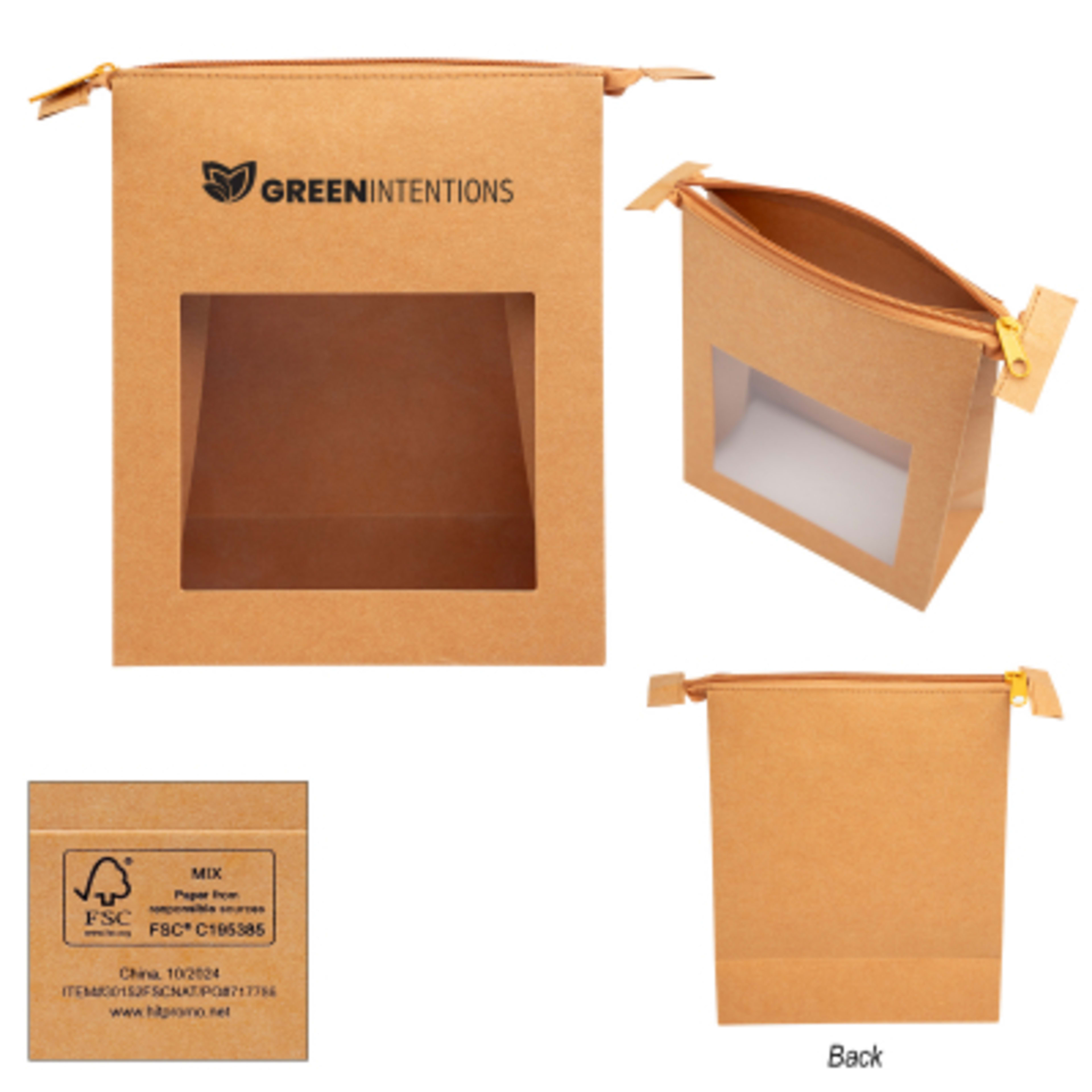 Zippered Pouch Kraft Paper FSC Certified - 7 x 8 x 3 in - Group Shot - product view 2