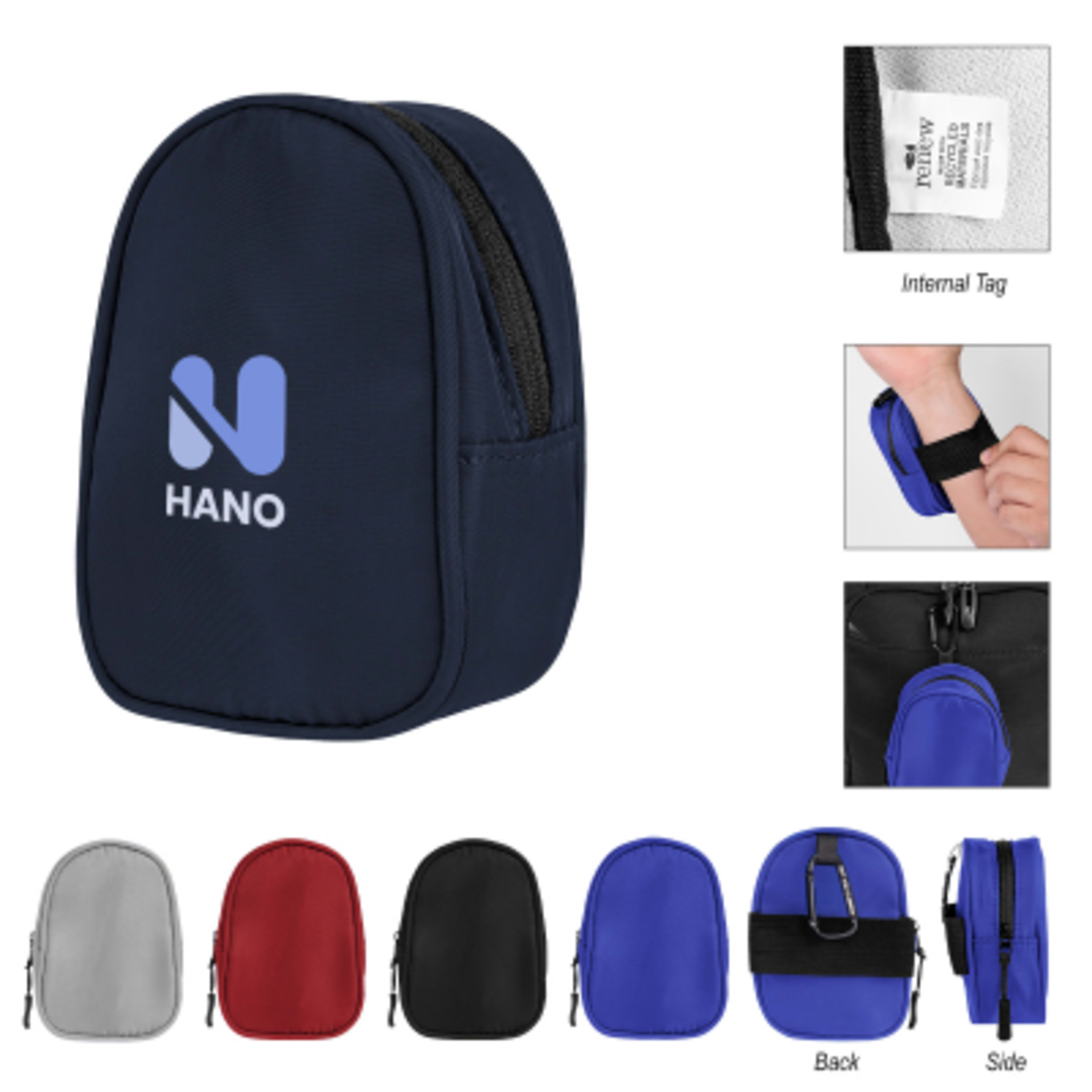 rPET Pouch with Carabiner Recycled Polyester - 3¼ x 4¾ in - Group Shot - product view 4