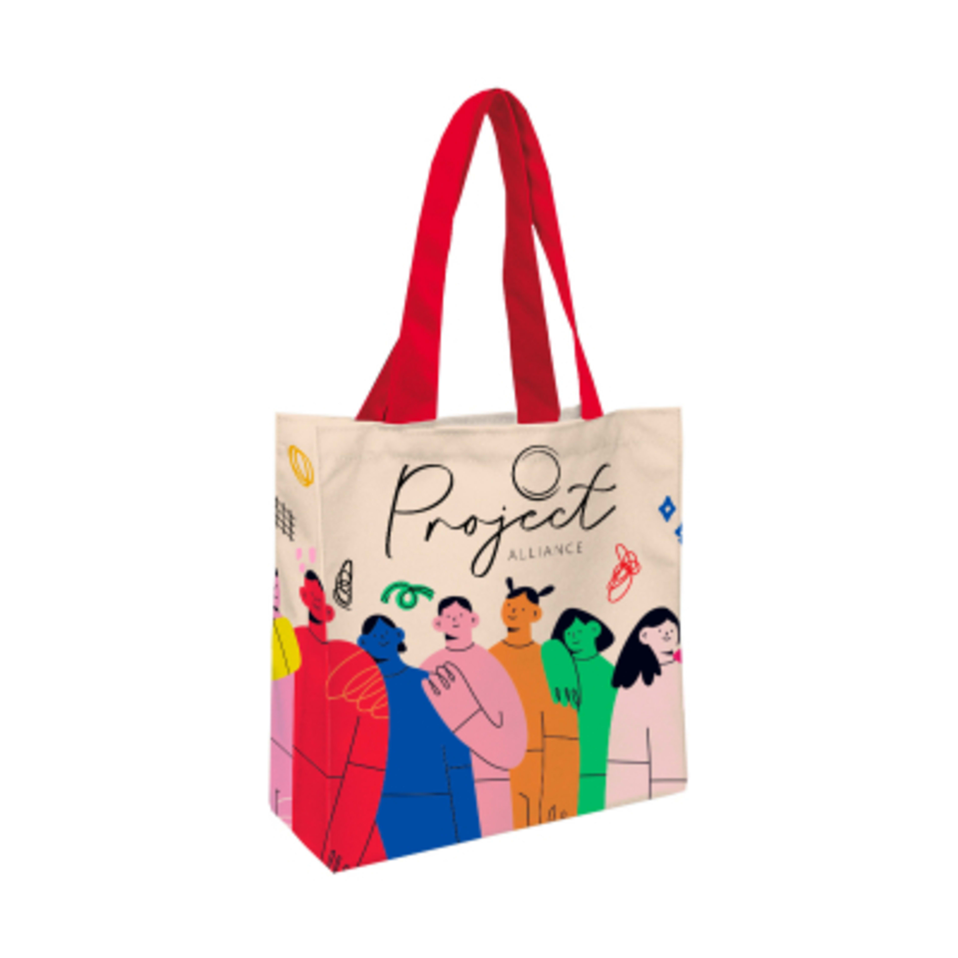 Custom Tote Bag Poly Canvas with Open Compartment - 16 x 12 in - White/Red - Sublimation - promotional product with custom logo