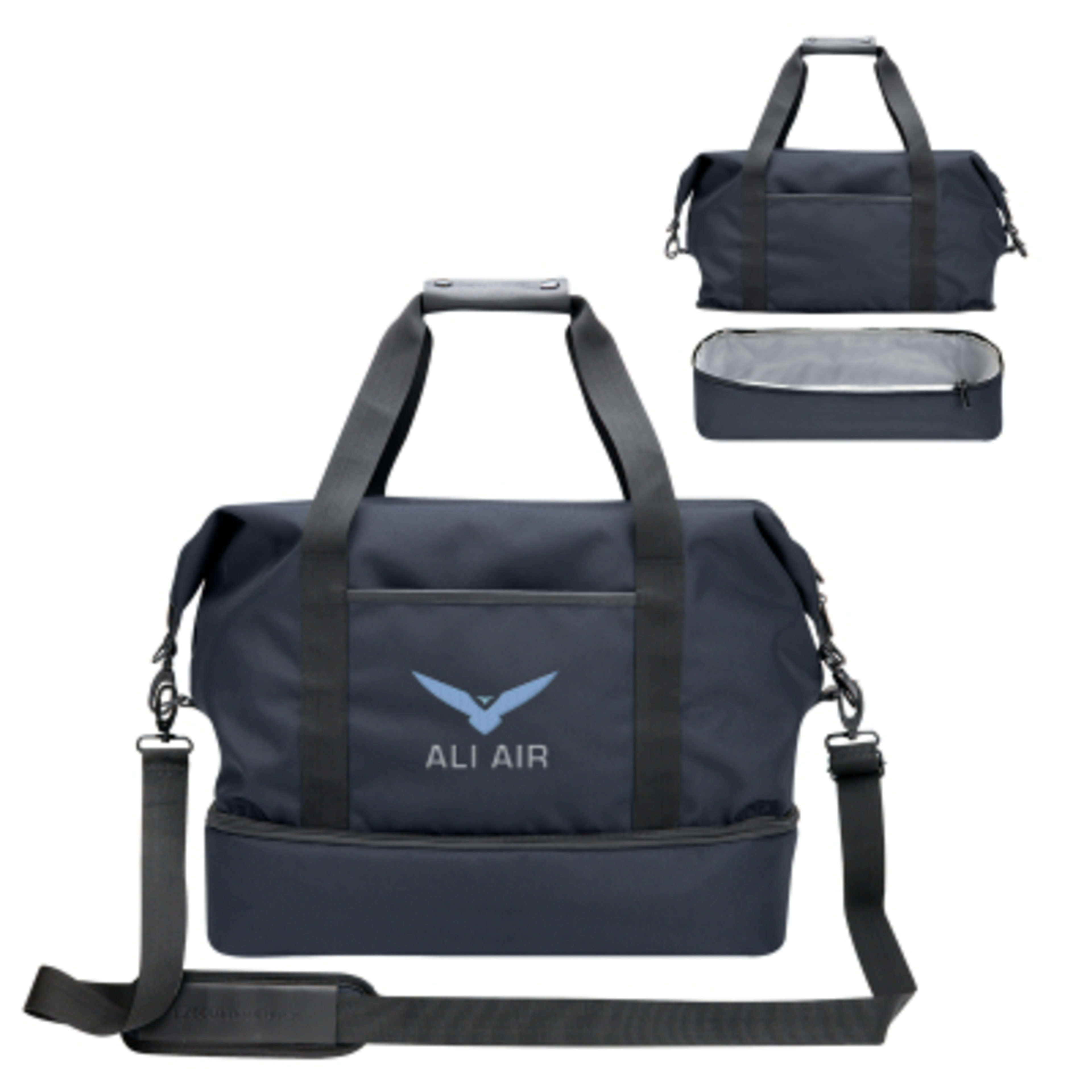 Weekender Bag rPET Drop Bottom Travel Style - 18.5 x 15 in - Navy/Black - Embroidery - product view 2
