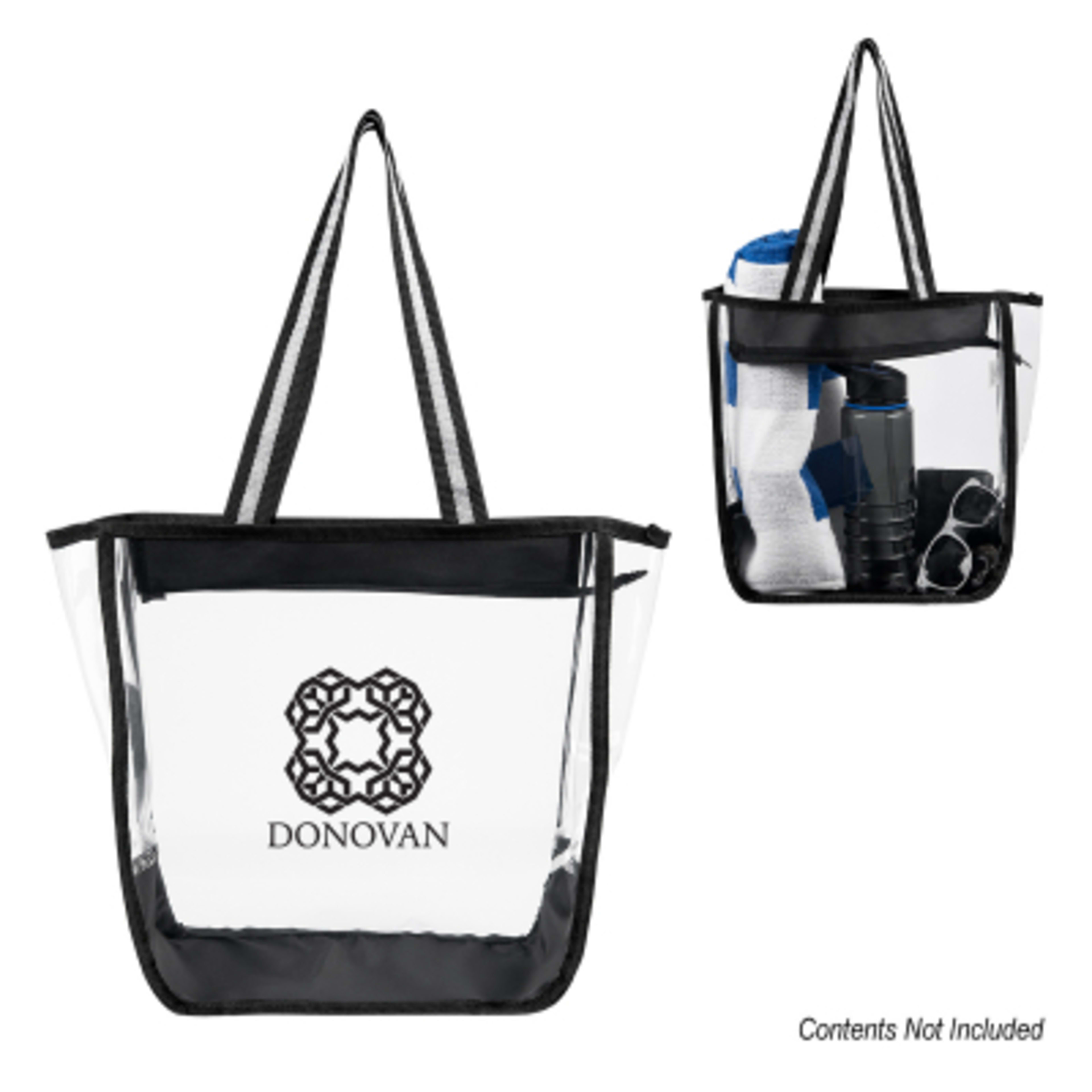 Custom Tote Bag EVA Clear Zippered Stowe - 12 x 13 x 5.5 in - Clear/Black - Silkscreen - product view 2