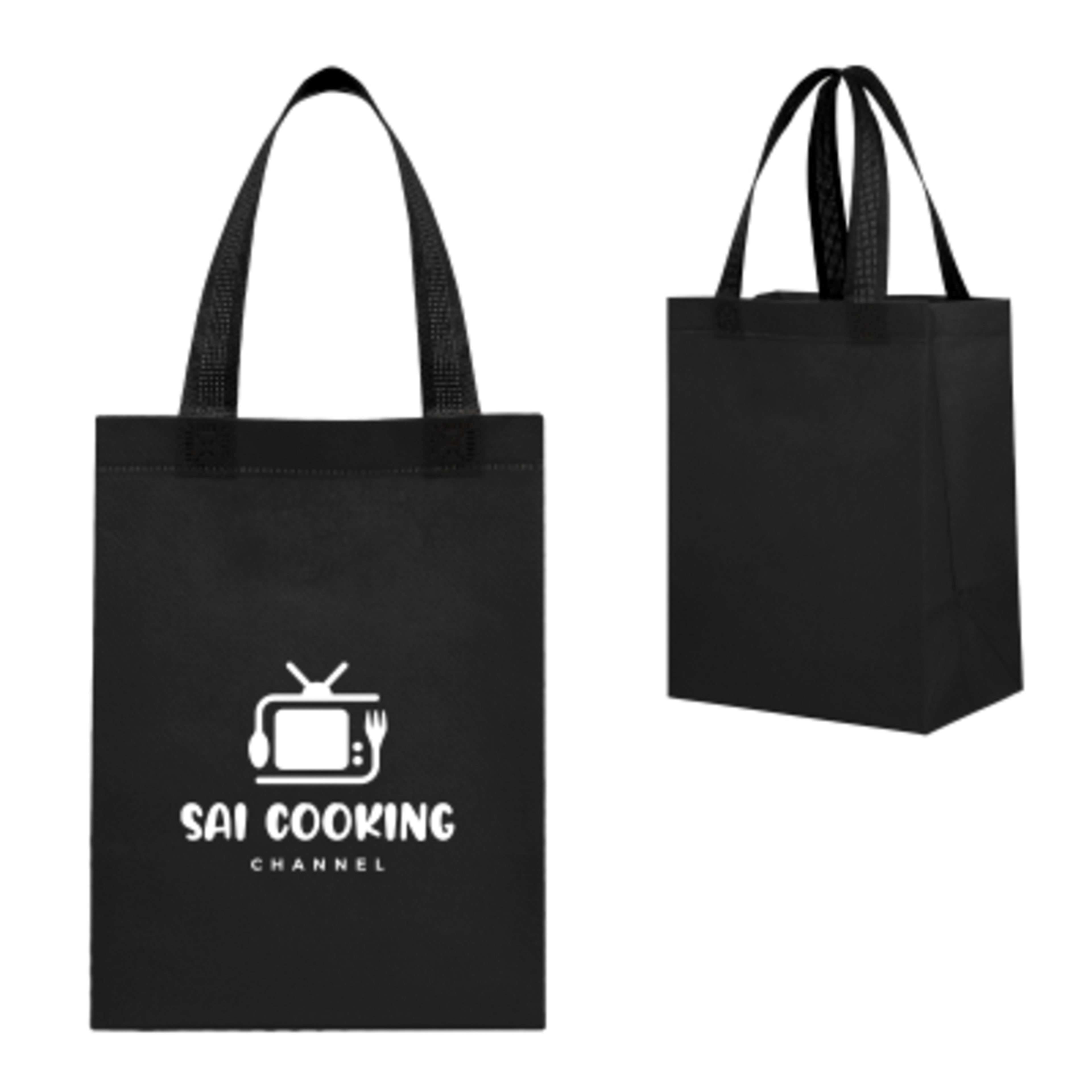 Custom Tote Bag Recycled Non-Woven Bennett - 8.25 x 11.75 in - Black/Black - Silkscreen - product view 1