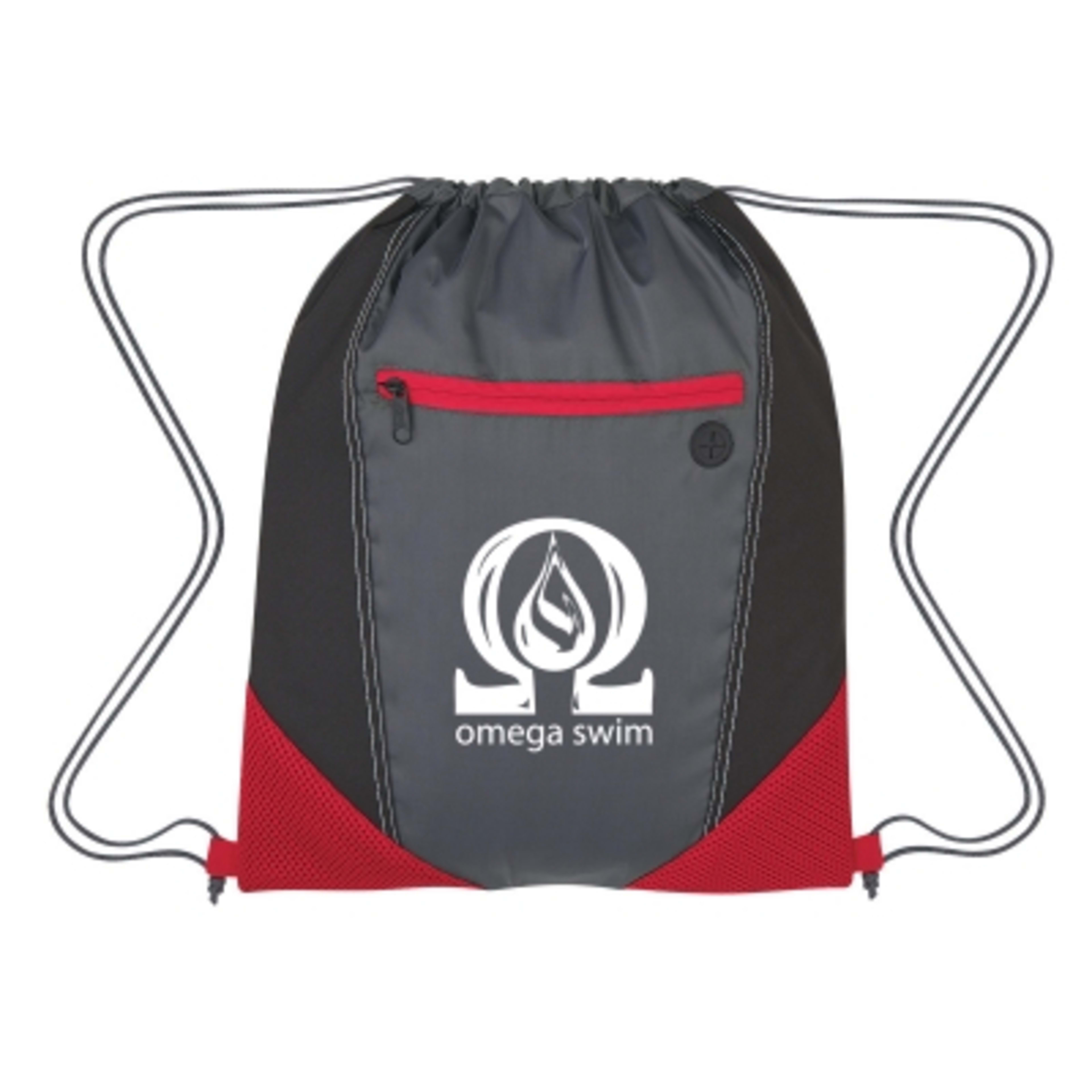 Drawstring Sports Pack Two-Tone with Earbud Slot - 13 x 16.5 in - Black/Red - Silkscreen - product view 1