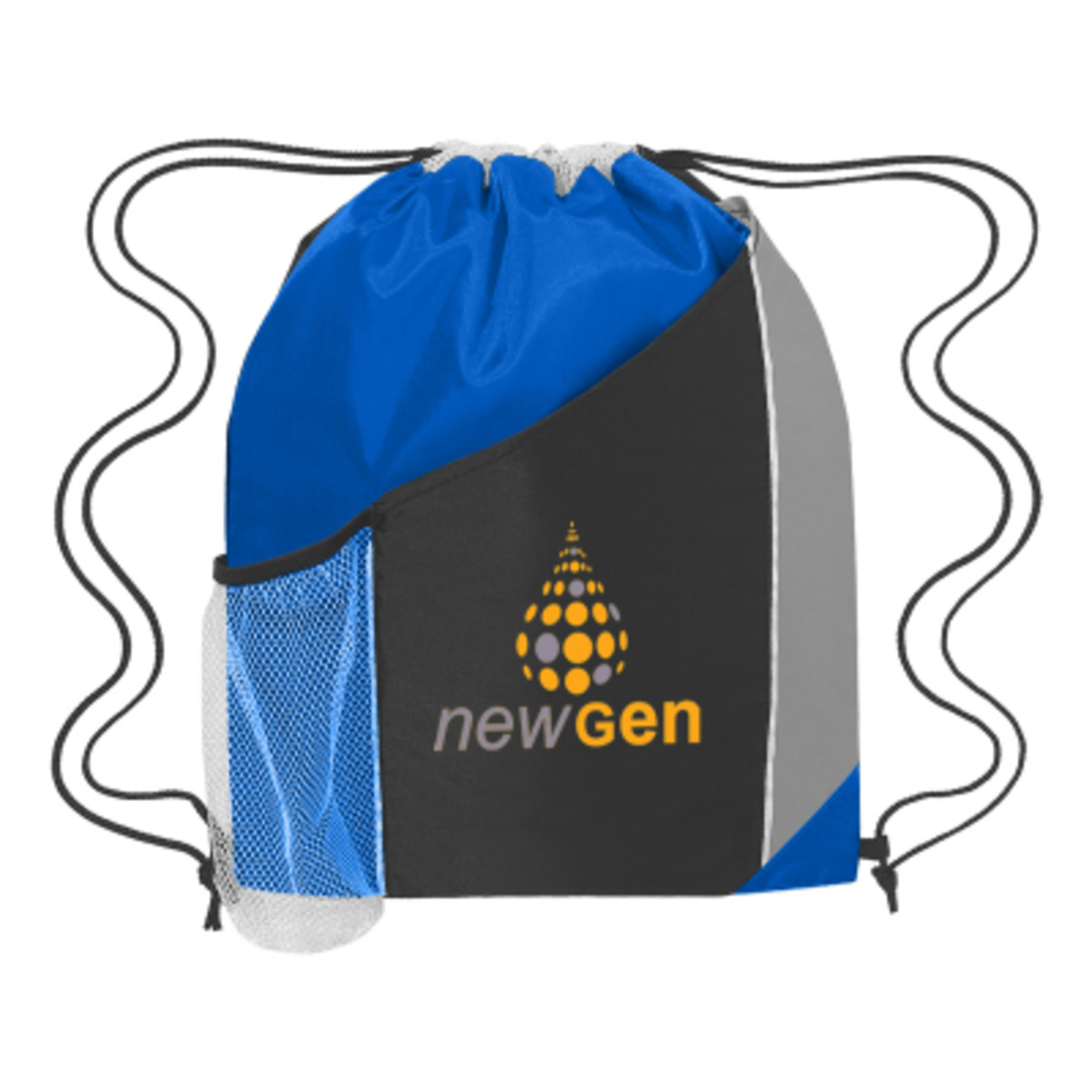 Drawstring Sports Pack Tri-Color with Side Mesh - 13 x 17.75 in - Black/Royal - Colorbrite - product view 2