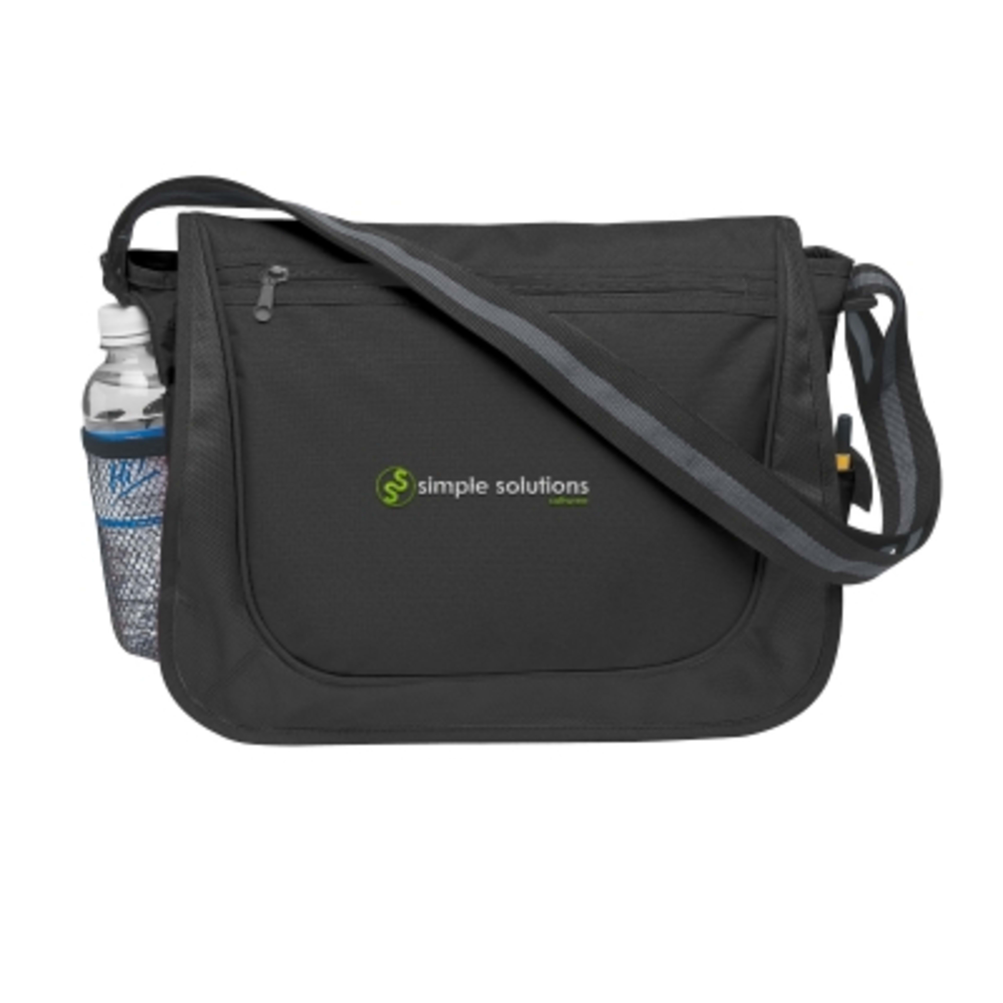 Messenger Bag with Striped Handle 600D Polyester - 14.5 x 12 x 4 in - Black - Embroidery - product view 2
