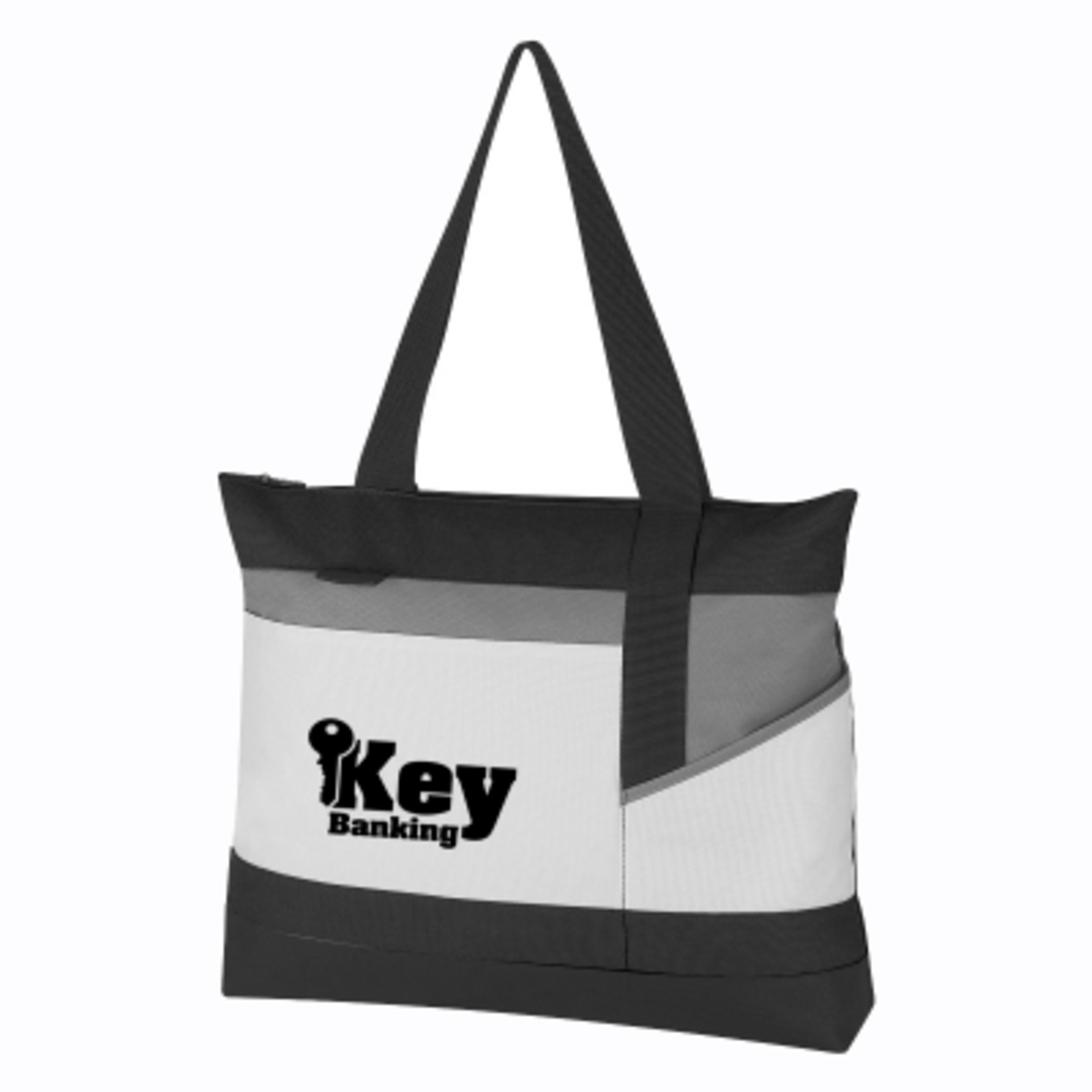 Custom Tote Bag 600D Polyester with ID Holder - 18 x 15 x 3 in - White/Black - Silkscreen - product view 1