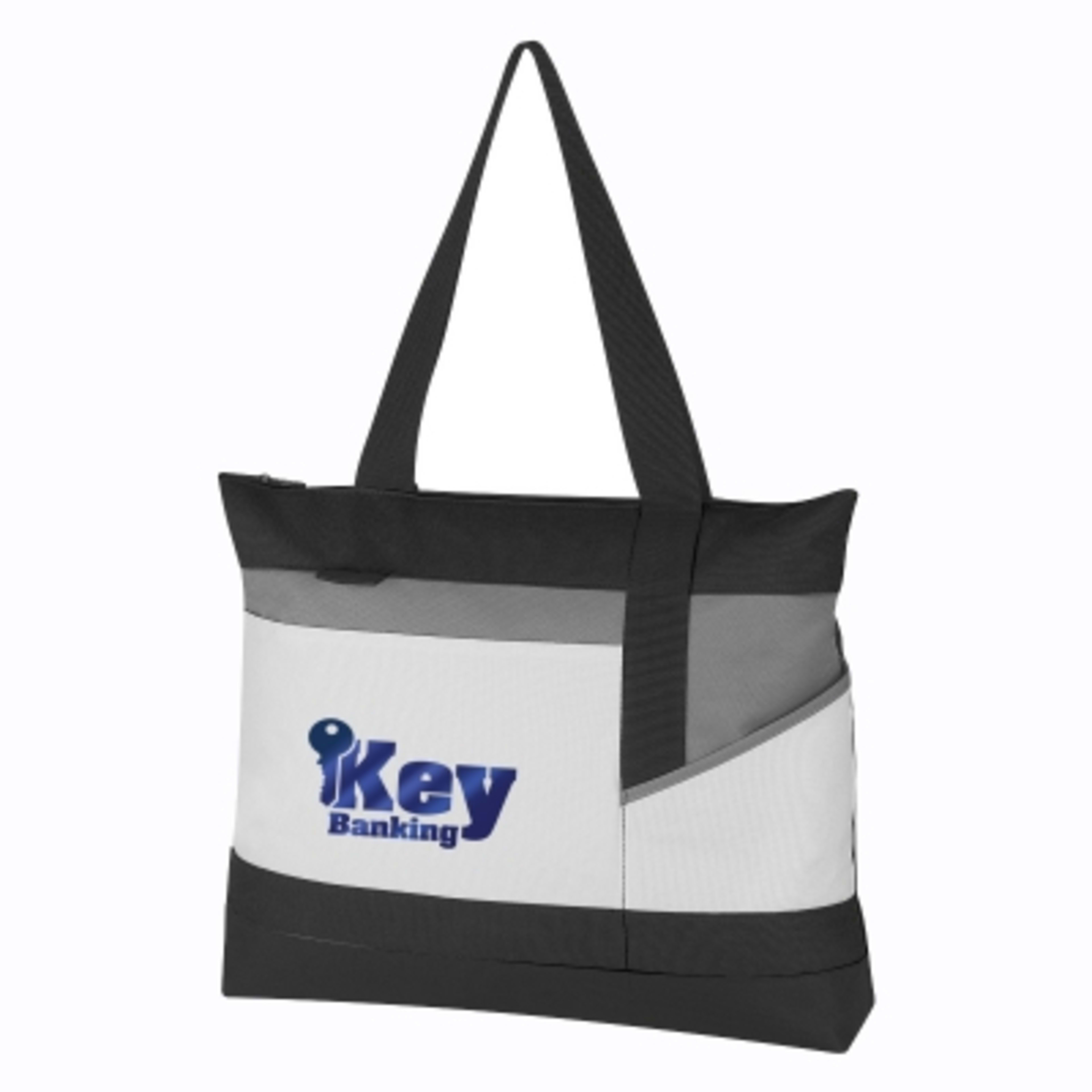 Custom Tote Bag 600D Polyester with ID Holder - 18 x 15 x 3 in - White/Black - Colorbrite - product view 2