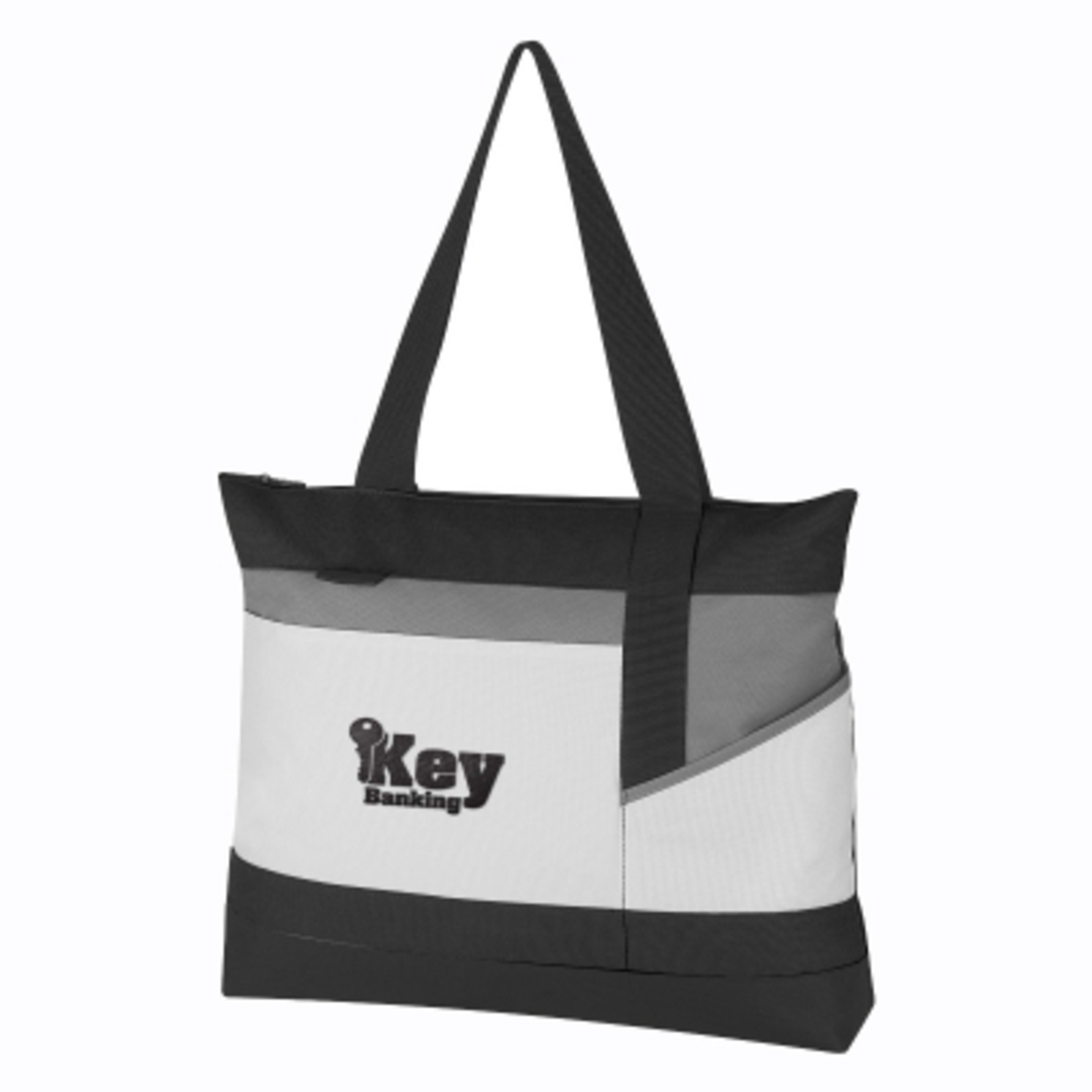 Custom Tote Bag 600D Polyester with ID Holder - 18 x 15 x 3 in - White/Black - Embroidery - product view 3