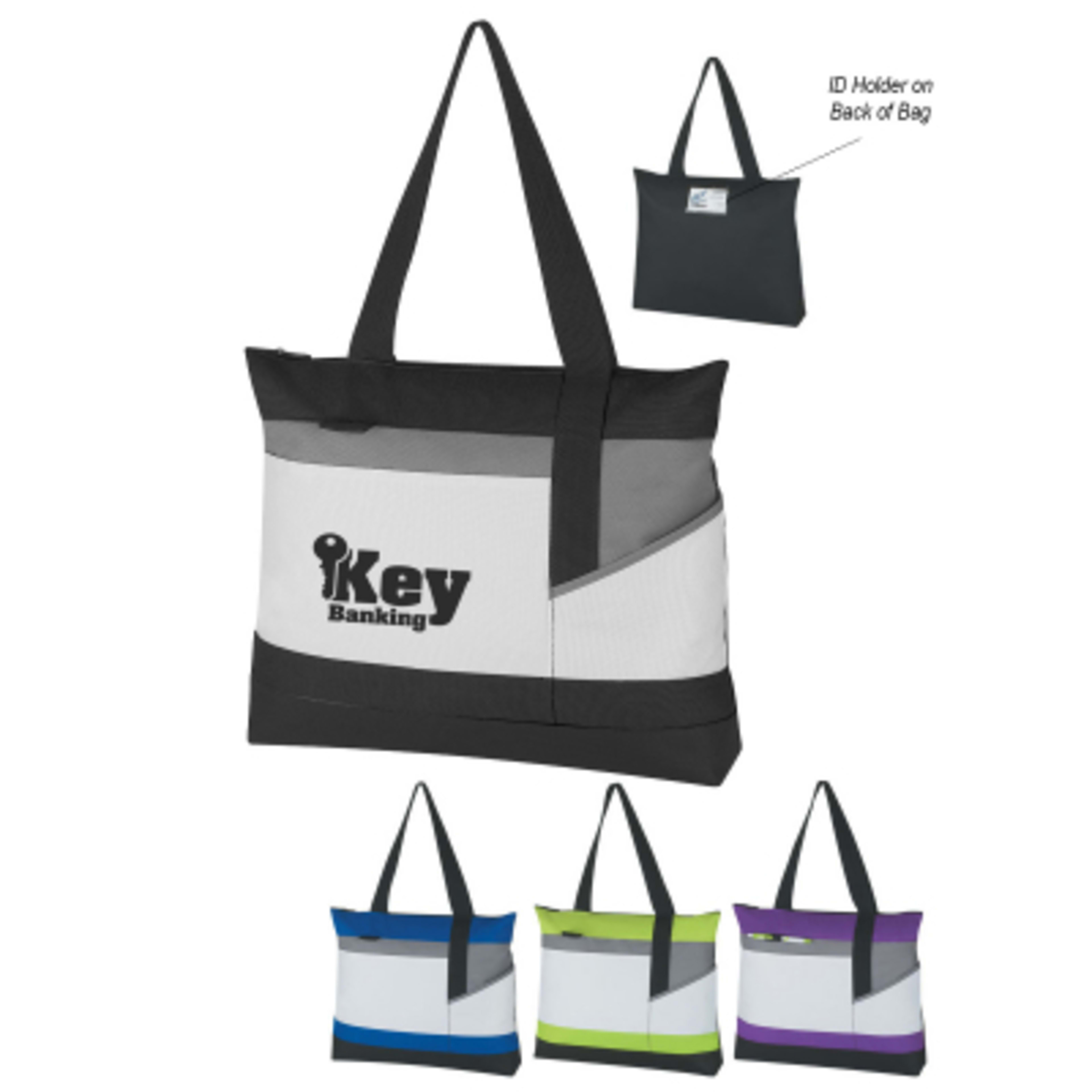 Custom Tote Bag 600D Polyester with ID Holder - 18 x 15 x 3 in - Group Shot - product view 4