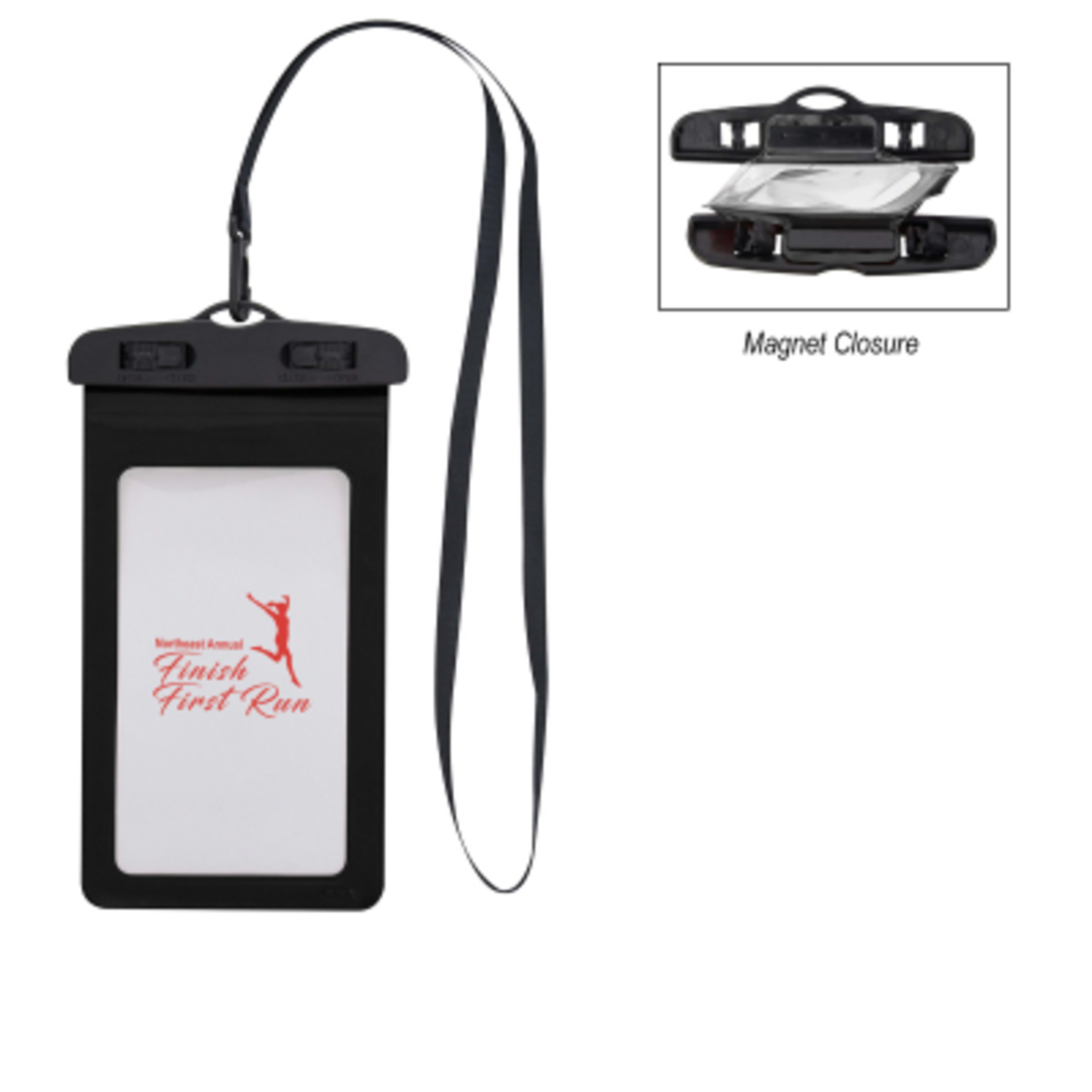 Water-Resistant Phone Pouch PVC with Lanyard - 4.25 x 8.25 in - Group Shot - promotional product with custom logo
