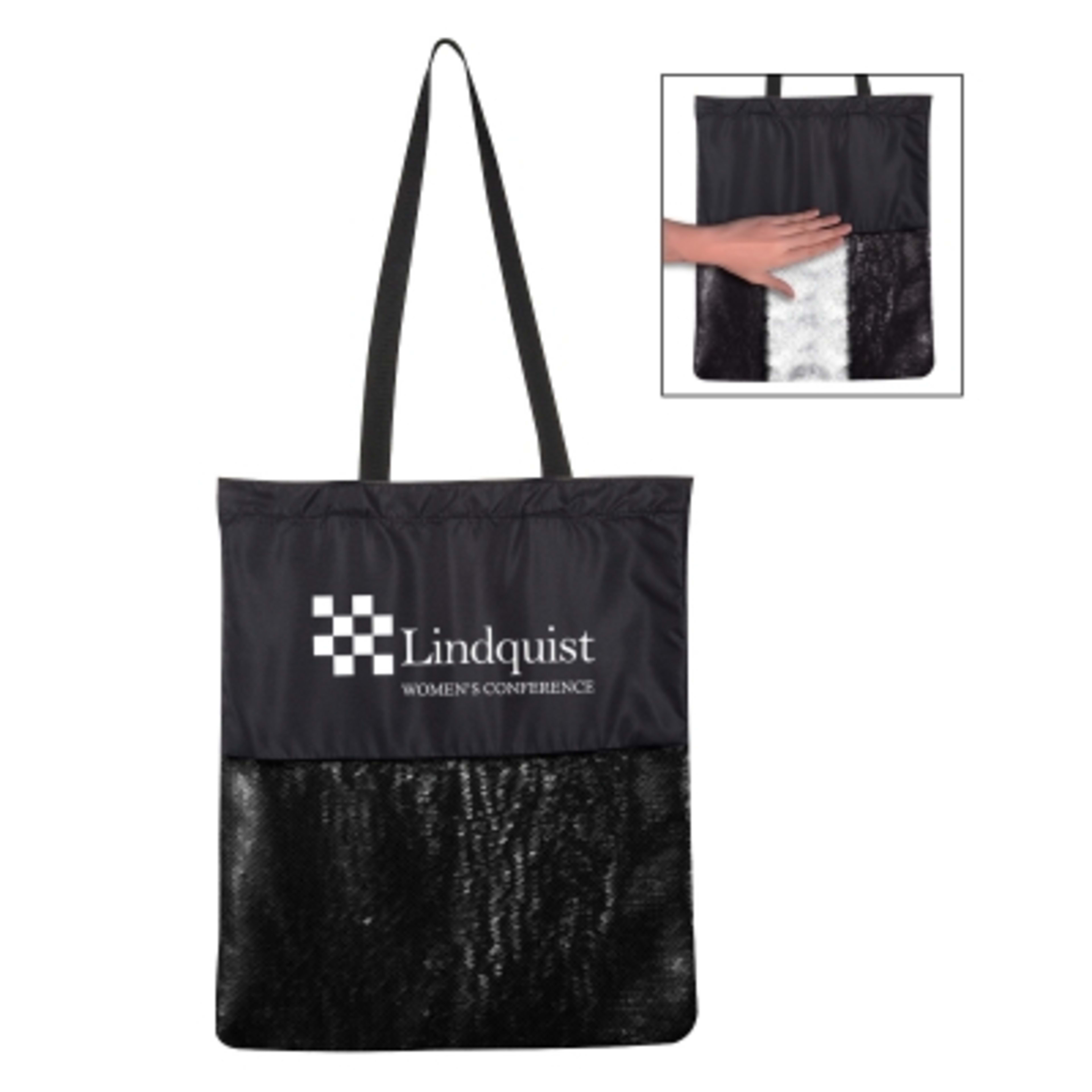 Sequin Tote Bag Reversible Color-Change - 16 x 13.75 in - Black/Black - Silkscreen - product view 1