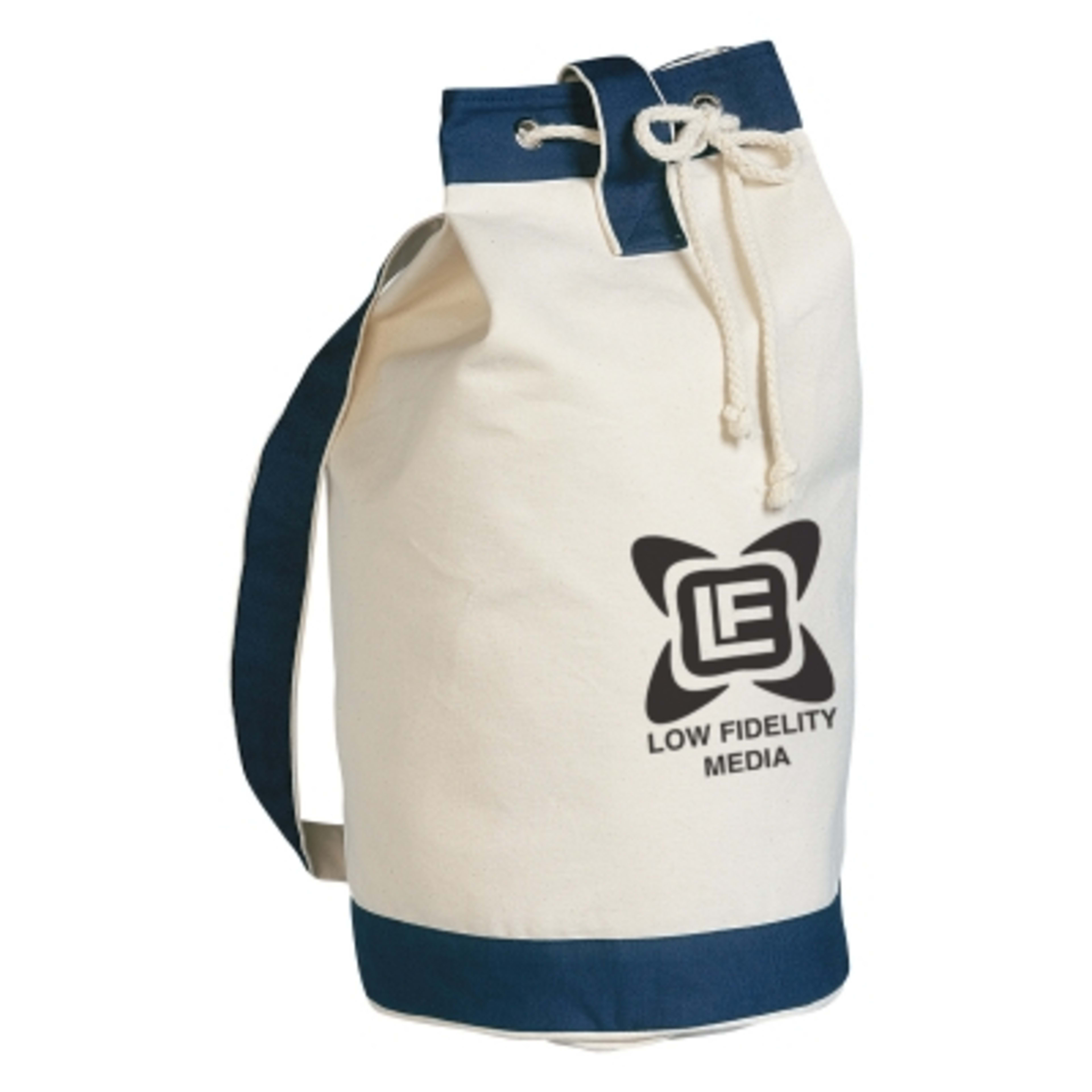 Custom Tote Bag Cotton Canvas Drawstring Beach - 15 x 19 x 10 in - NAT/Blue - Silkscreen - product view 1